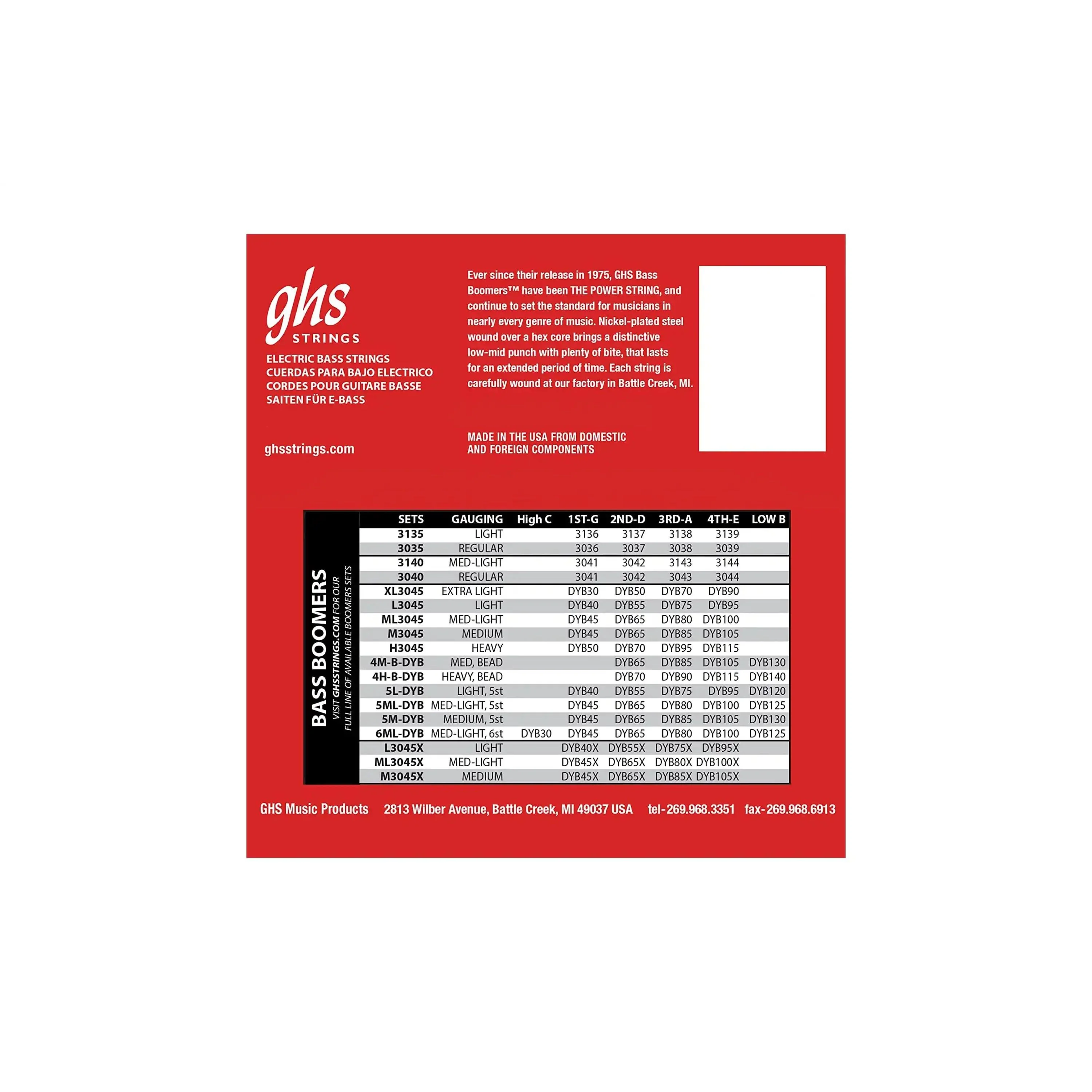 GHS M3045 Bass Boomers Nickel-Plated Long Scale Electric Bass Strings - Medium .045-.105 - Image 2