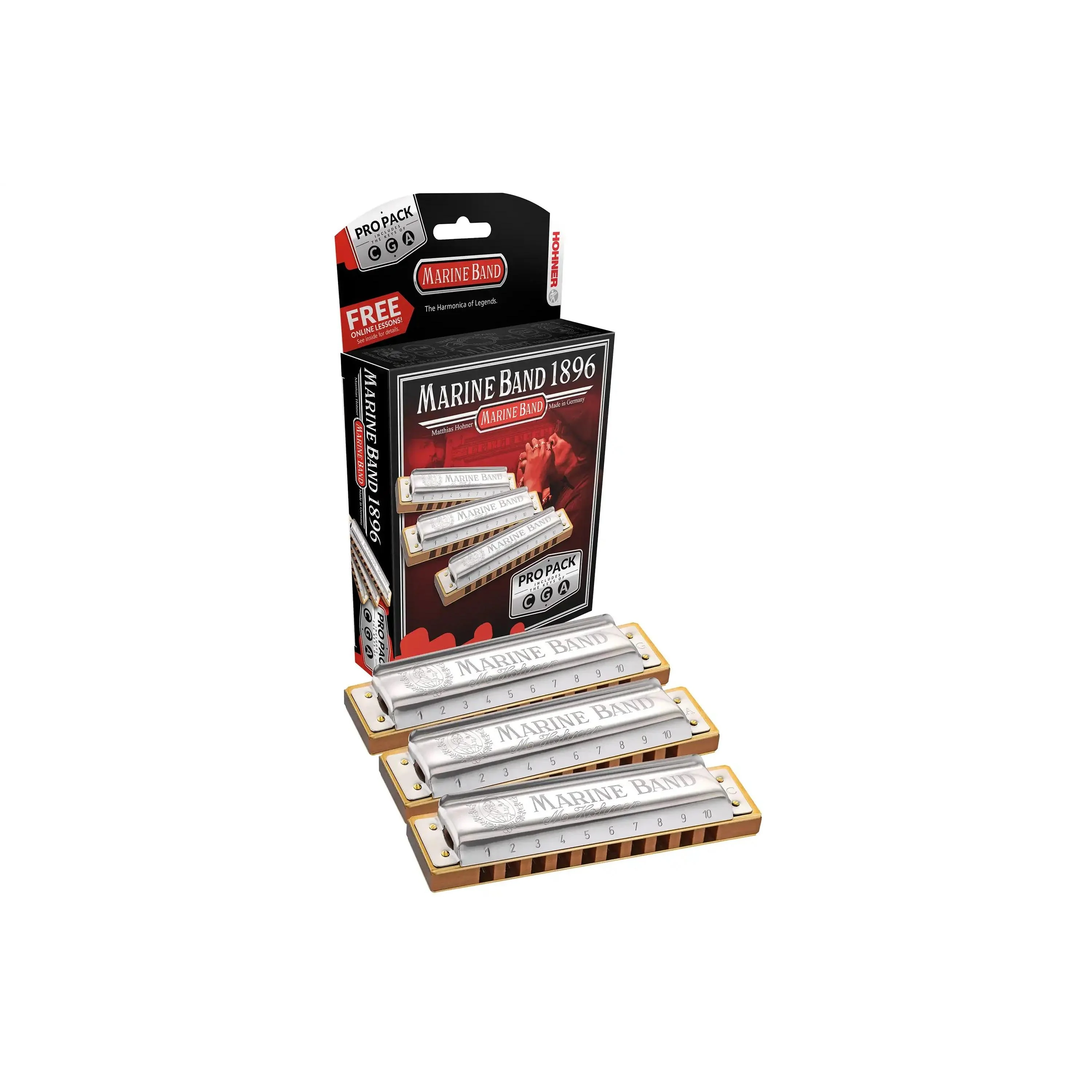 Hohner Marine Band 1896 Harmonica 3 Pack - Keys of C, G, and A