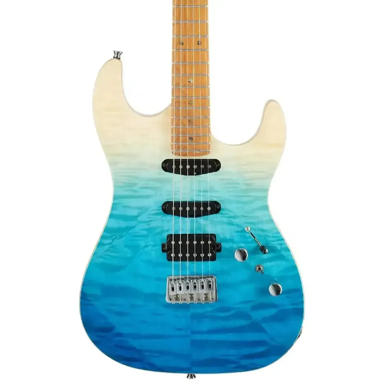 Jet JS-1000 QTBL Quilted Transparent Blue Solid Body Stratocaster Electric Guitar