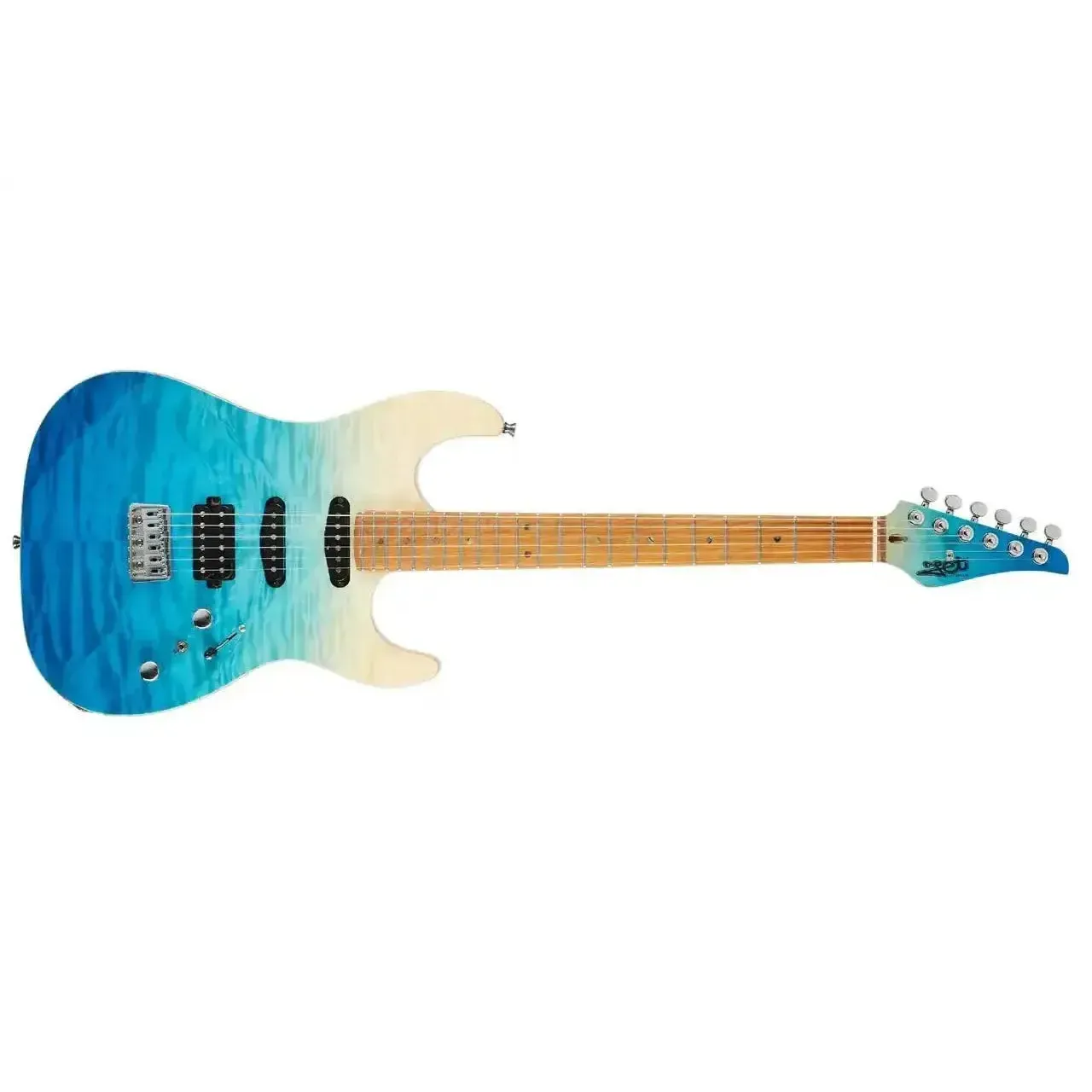 Jet JS-1000 QTBL Quilted Transparent Blue Solid Body Stratocaster Electric Guitar - Image 3