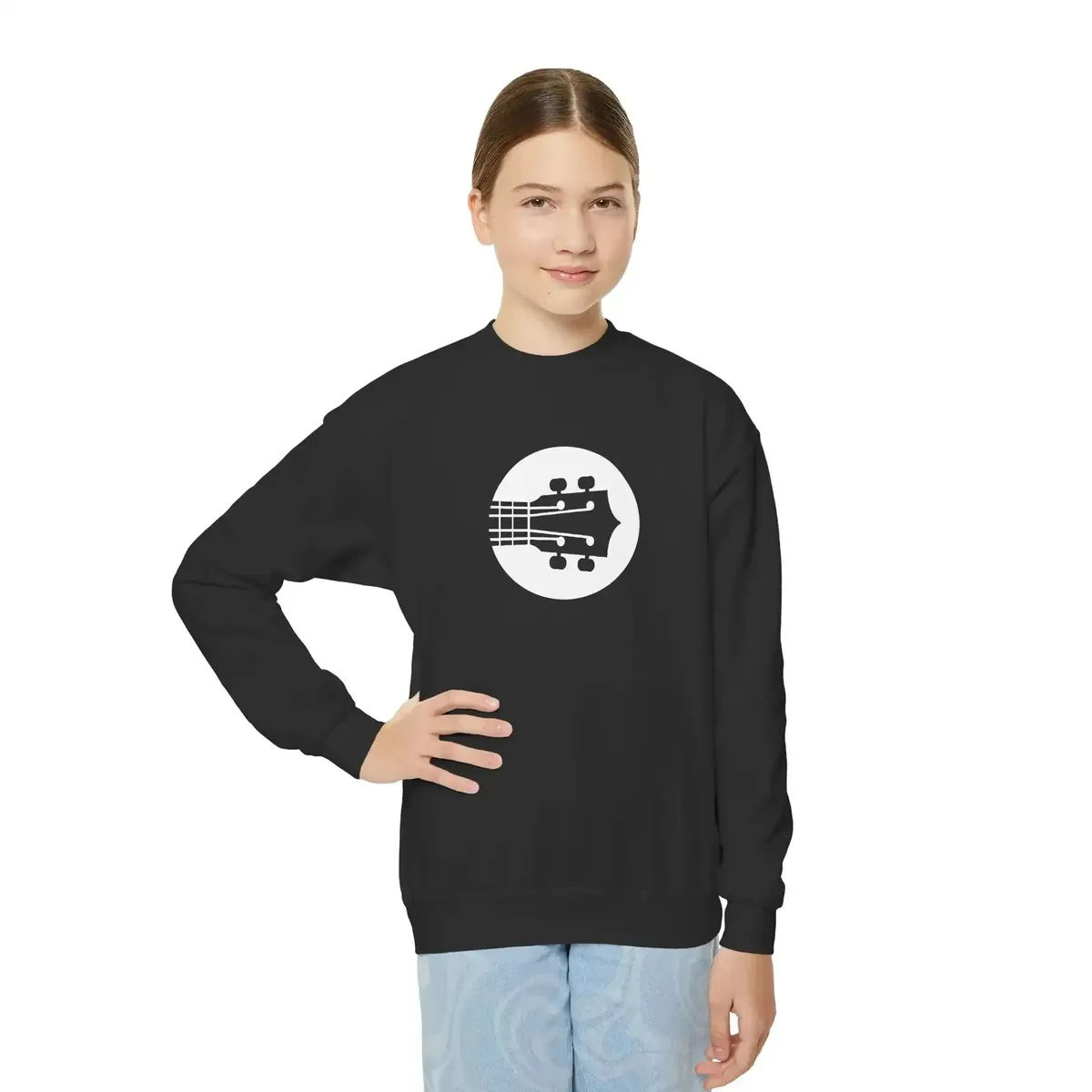 Kids Uke Like The Pros Crewneck Sweatshirt - White Logo - Image 9