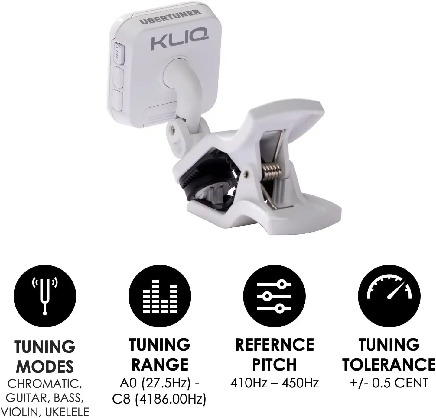 KLIQ UberTuner Professional Clip-On All-Instrument Tuner - White - Image 3