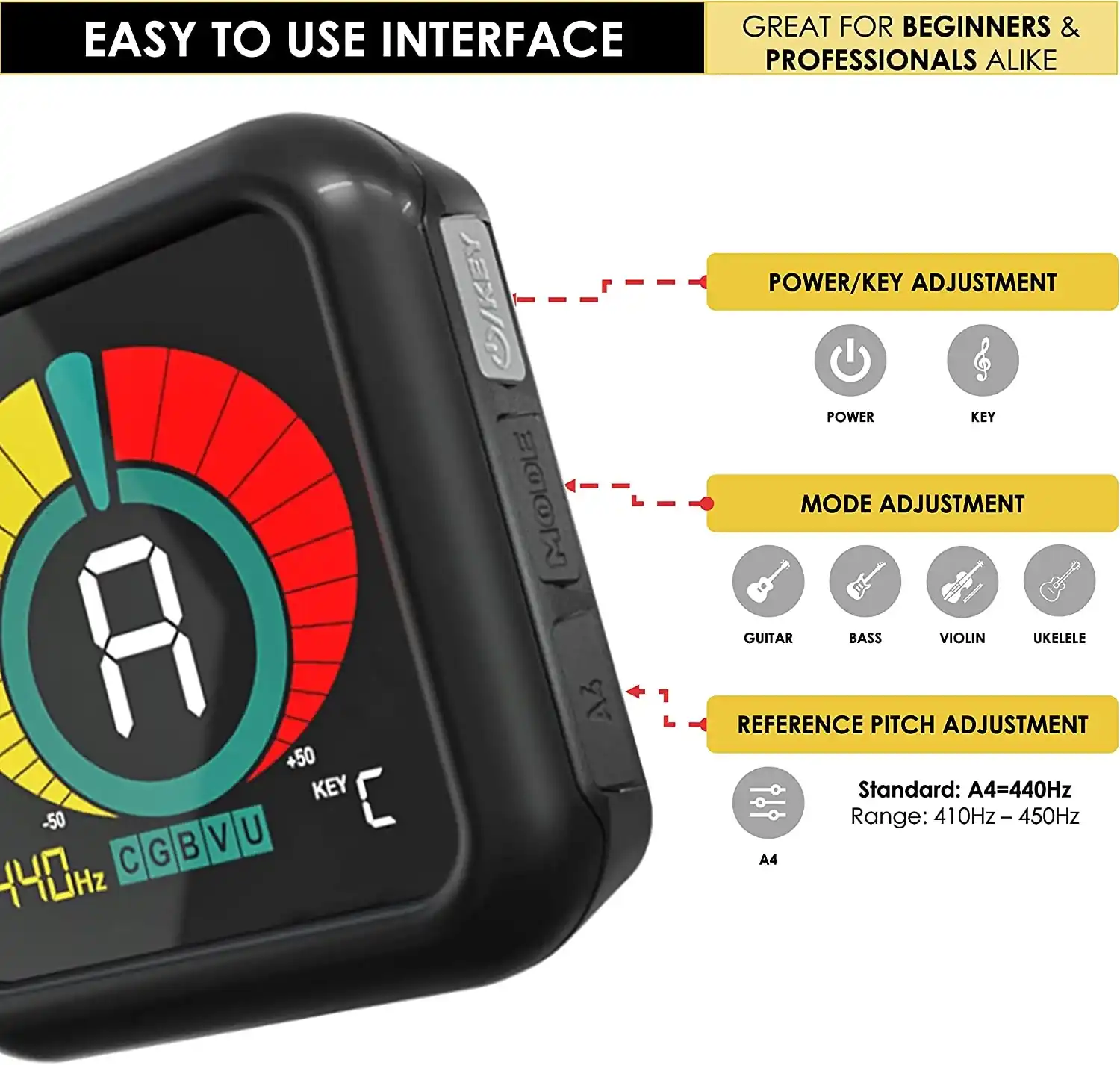 KLIQ UberTuner - Professional Clip-On Tuner For All Instruments - BLACK - Image 5