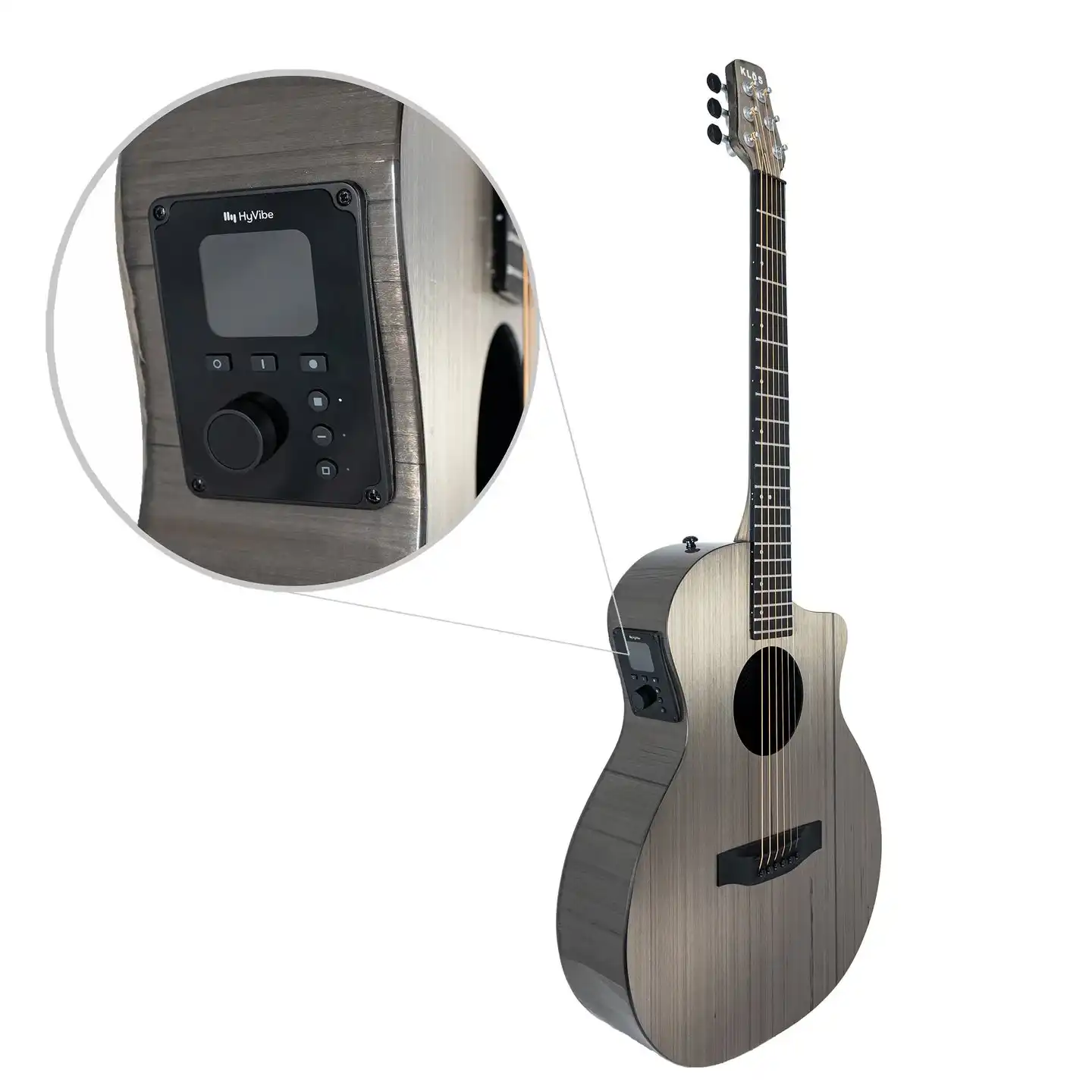 Klōs Full Carbon Timber Grand Cutaway Mini Acoustic Guitar with HyVibe Smart Pickup - Image 3