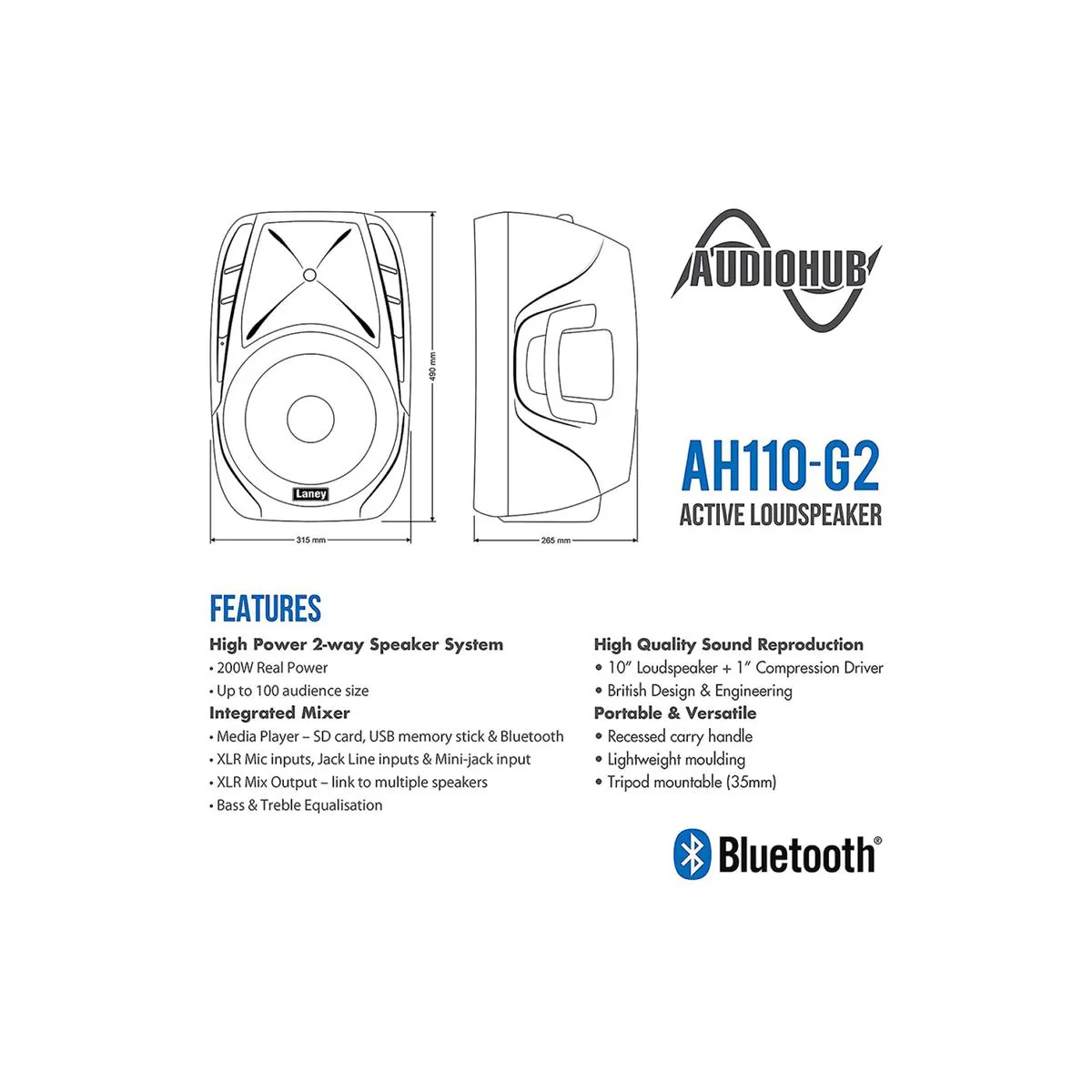 Laney AH110-G2 400W Audiohub Active Enclosure - Image 3