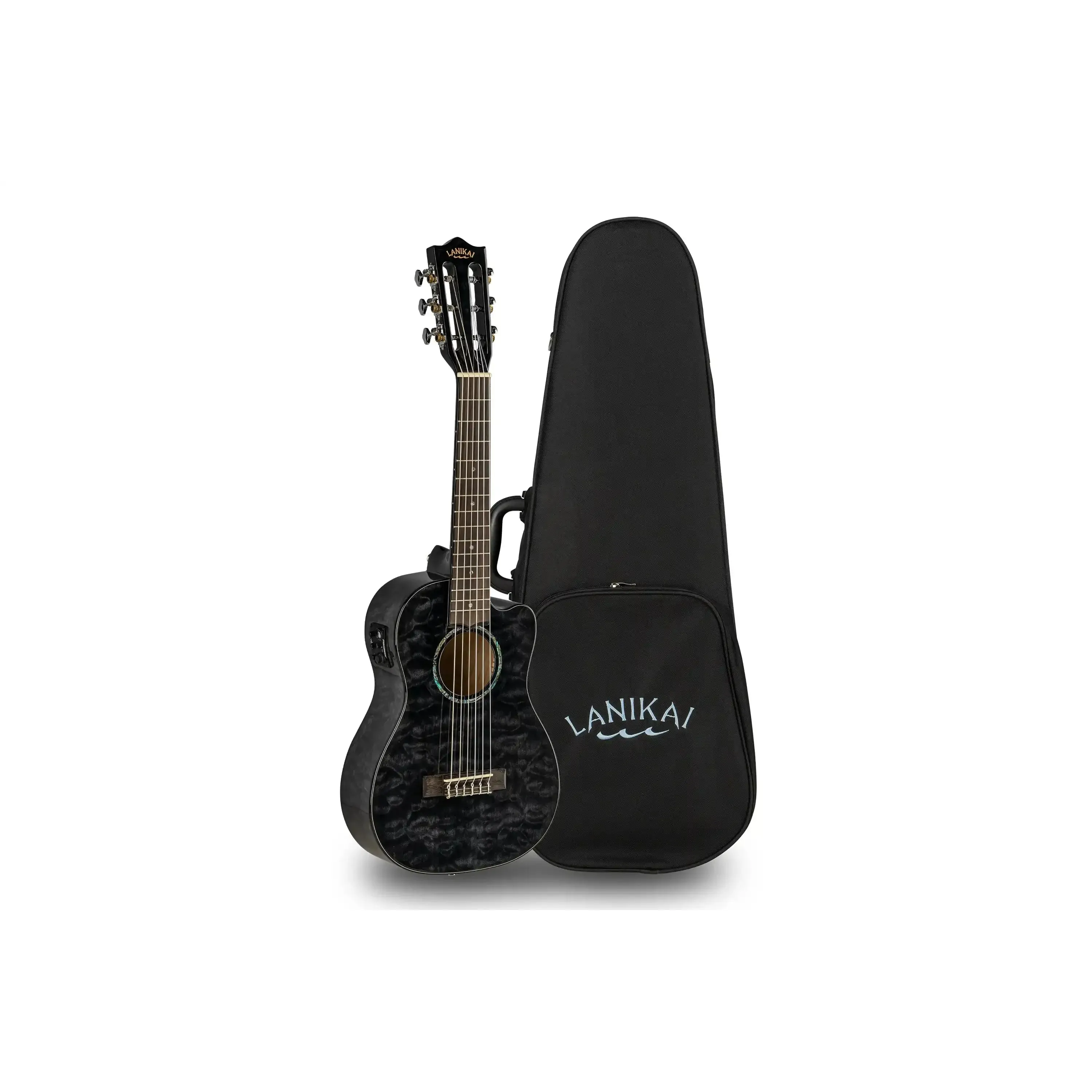 Lanikai QM-BKCEG Black Quilted Maple Guitelele with Pickup - Image 3