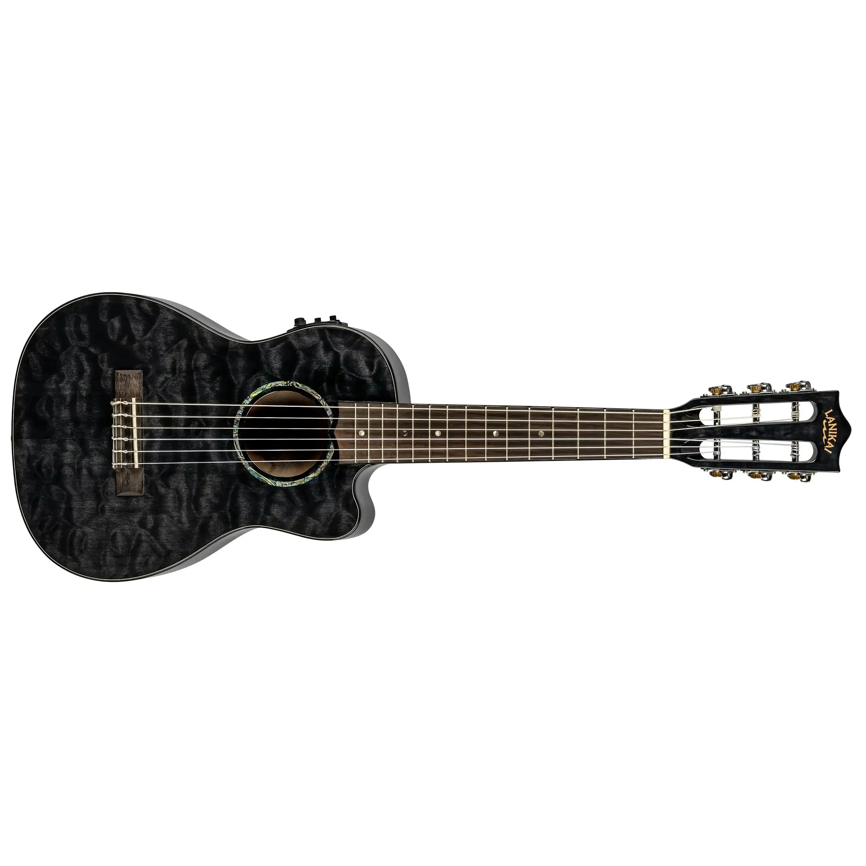 Lanikai QM-BKCEG Black Quilted Maple Guitelele with Pickup - Image 4