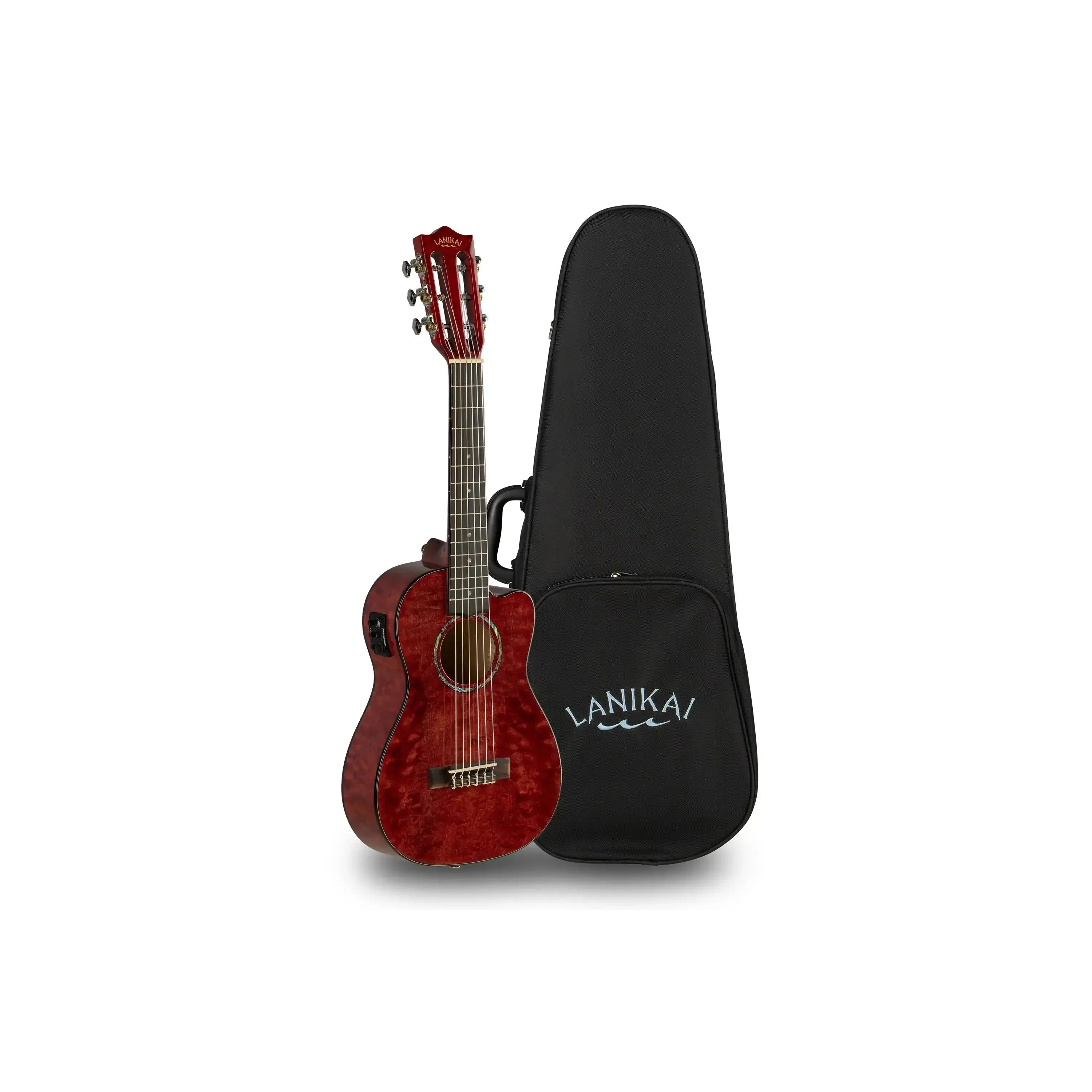 Lanikai QM-RDCEG Red Quilted Maple Guitelele with Pickup - Image 3