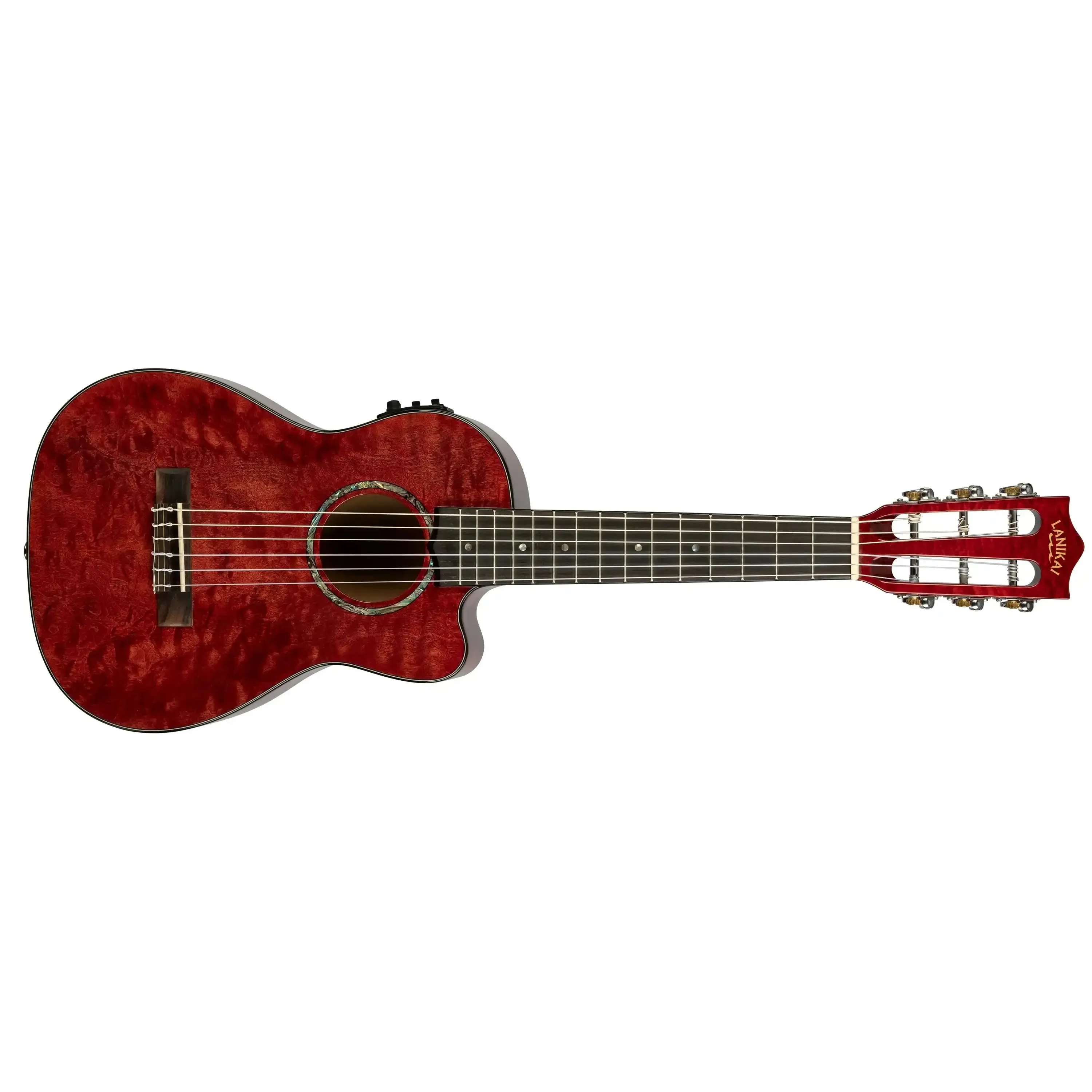 Lanikai QM-RDCEG Red Quilted Maple Guitelele with Pickup - Image 4