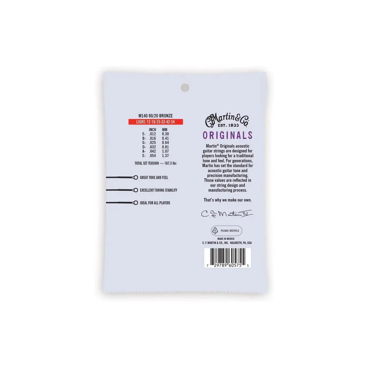Martin M140 Acoustic 80/20 Bronze Guitar Strings - Light .012-.054 - Image 2