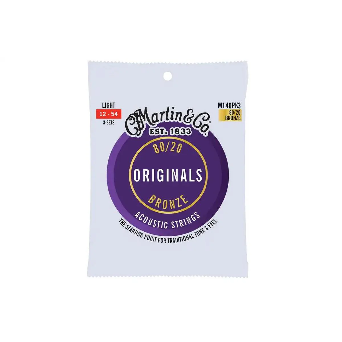Martin M140PK3 3-Pack Acoustic 80/20 Bronze Guitar Strings - Light .012-.054