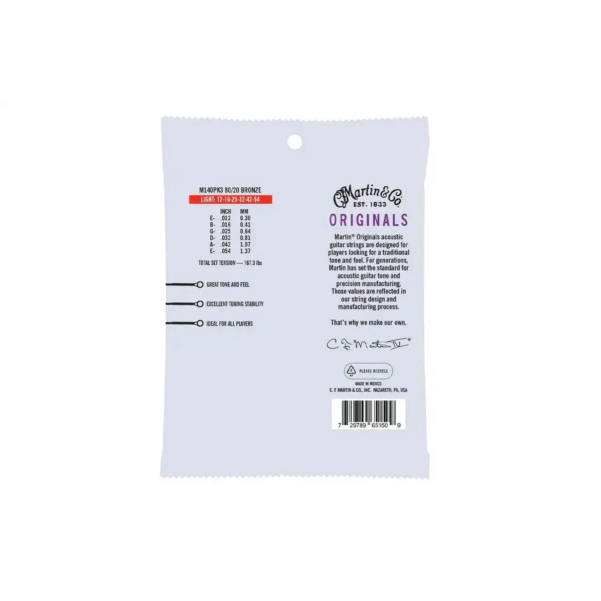 Martin M140PK3 3-Pack Acoustic 80/20 Bronze Guitar Strings - Light .012-.054 - Image 2