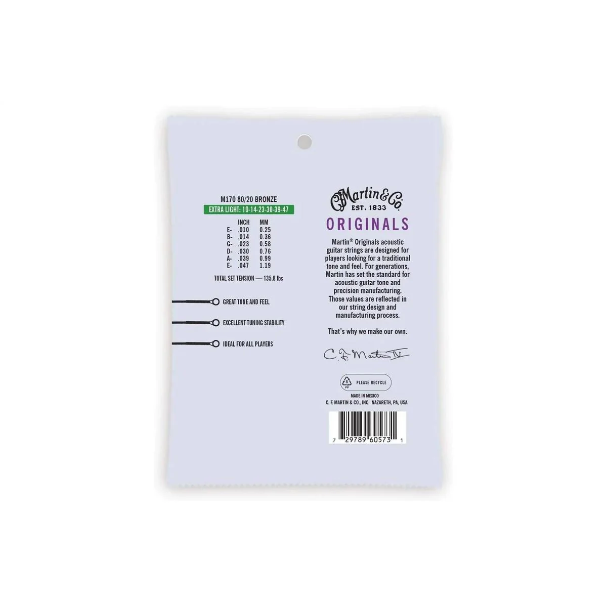 Martin M170 Acoustic 80/20 Bronze Guitar Strings - Extra Light .010-.047 - Image 2