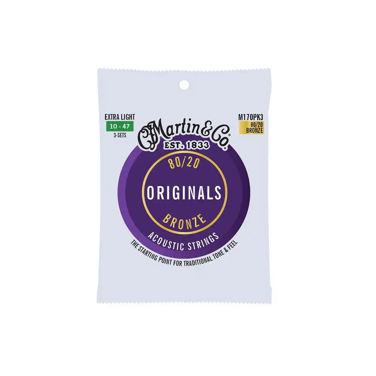 Martin M170PK3 3-Pack Acoustic 80/20 Bronze Guitar Strings - Extra Light .010-.047