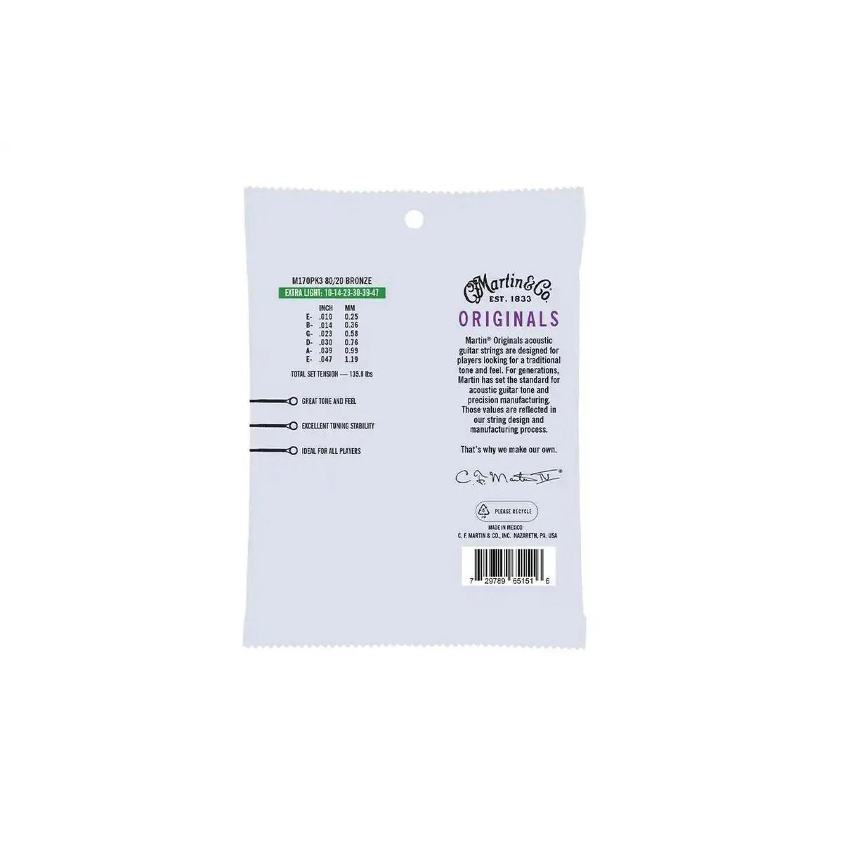 Martin M170PK3 3-Pack Acoustic 80/20 Bronze Guitar Strings - Extra Light .010-.047 - Image 2