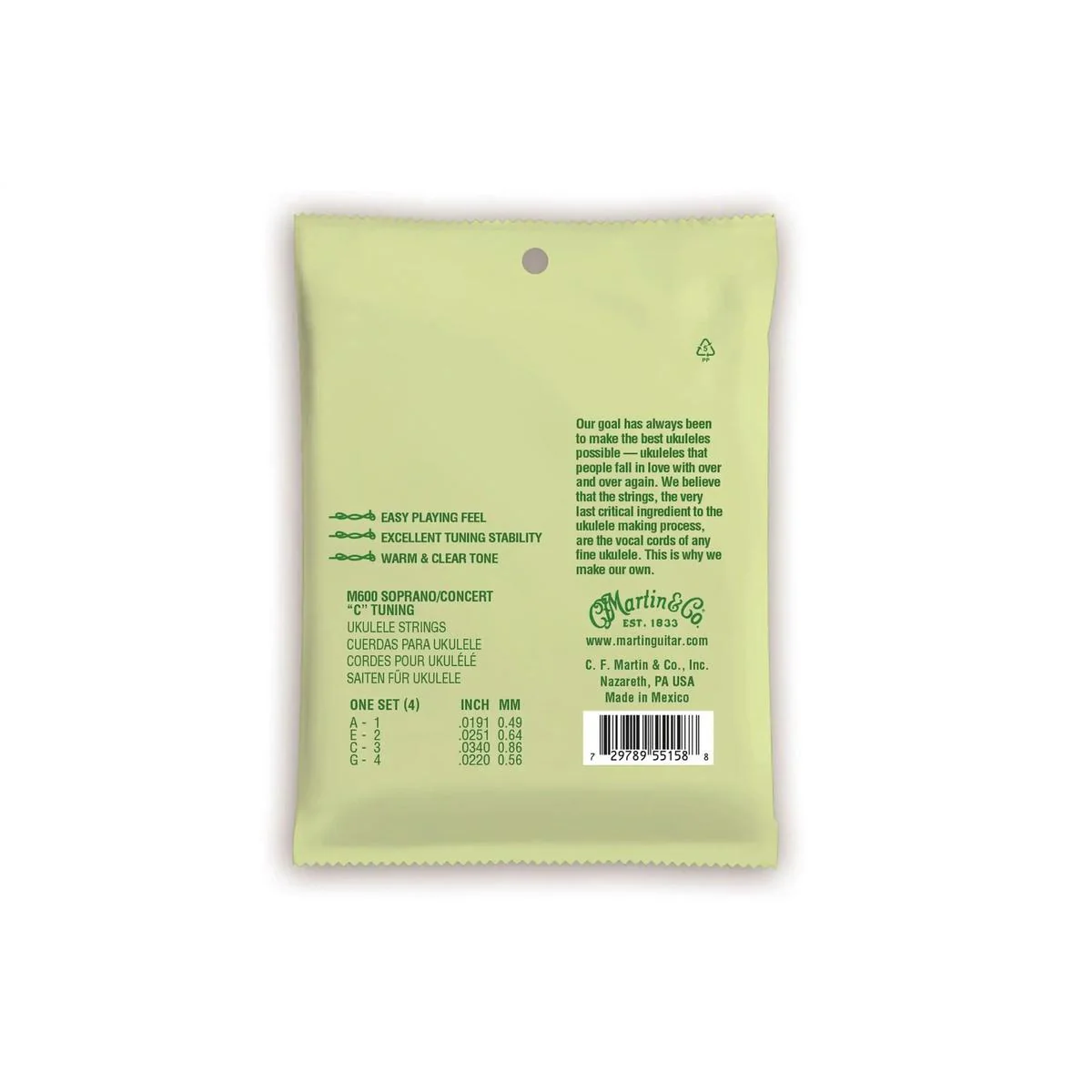 Martin M600 Clear Fluorocarbon Soprano/Concert Ukulele Strings (G-C-E-A Tuning) - HIGH G - Image 2