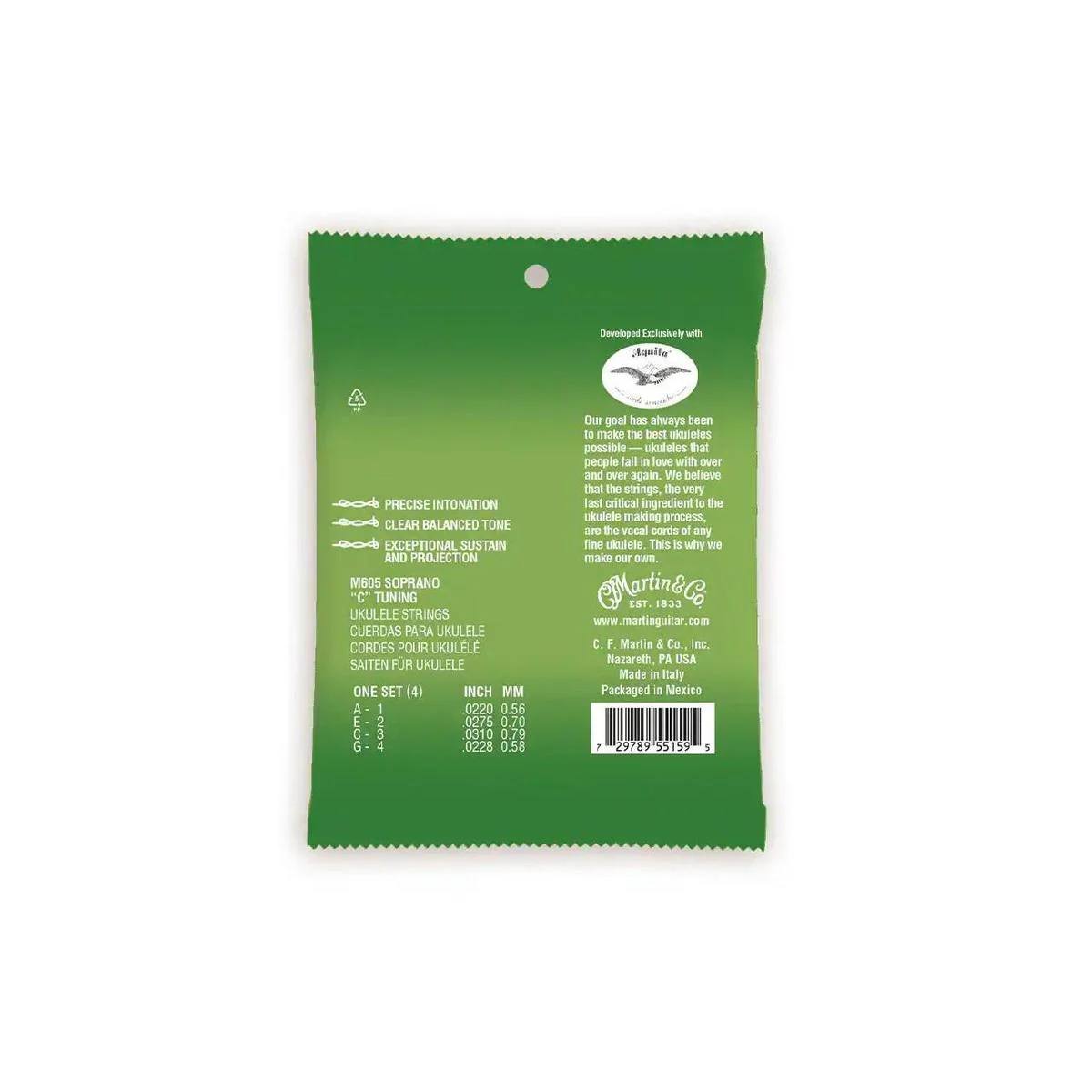Martin M605 Graphite Grey Polygut Soprano Ukulele Strings (G-C-E-A Tuning) - HIGH G - Image 2