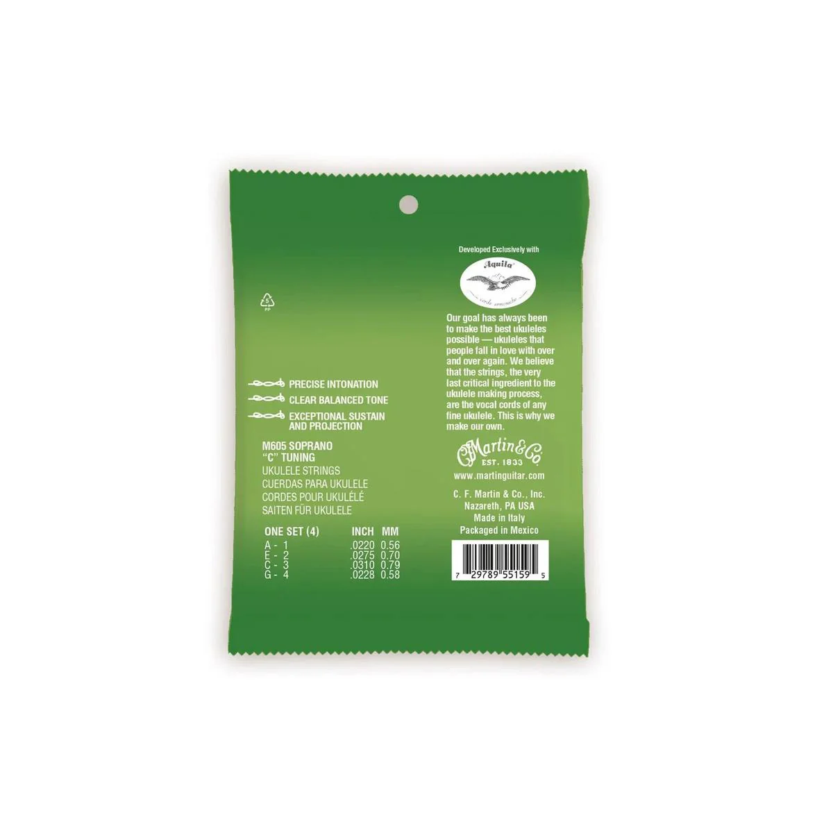Martin M610 Graphite Grey Polygut Concert Ukulele Strings (G-C-E-A Tuning) - HIGH G - Image 2