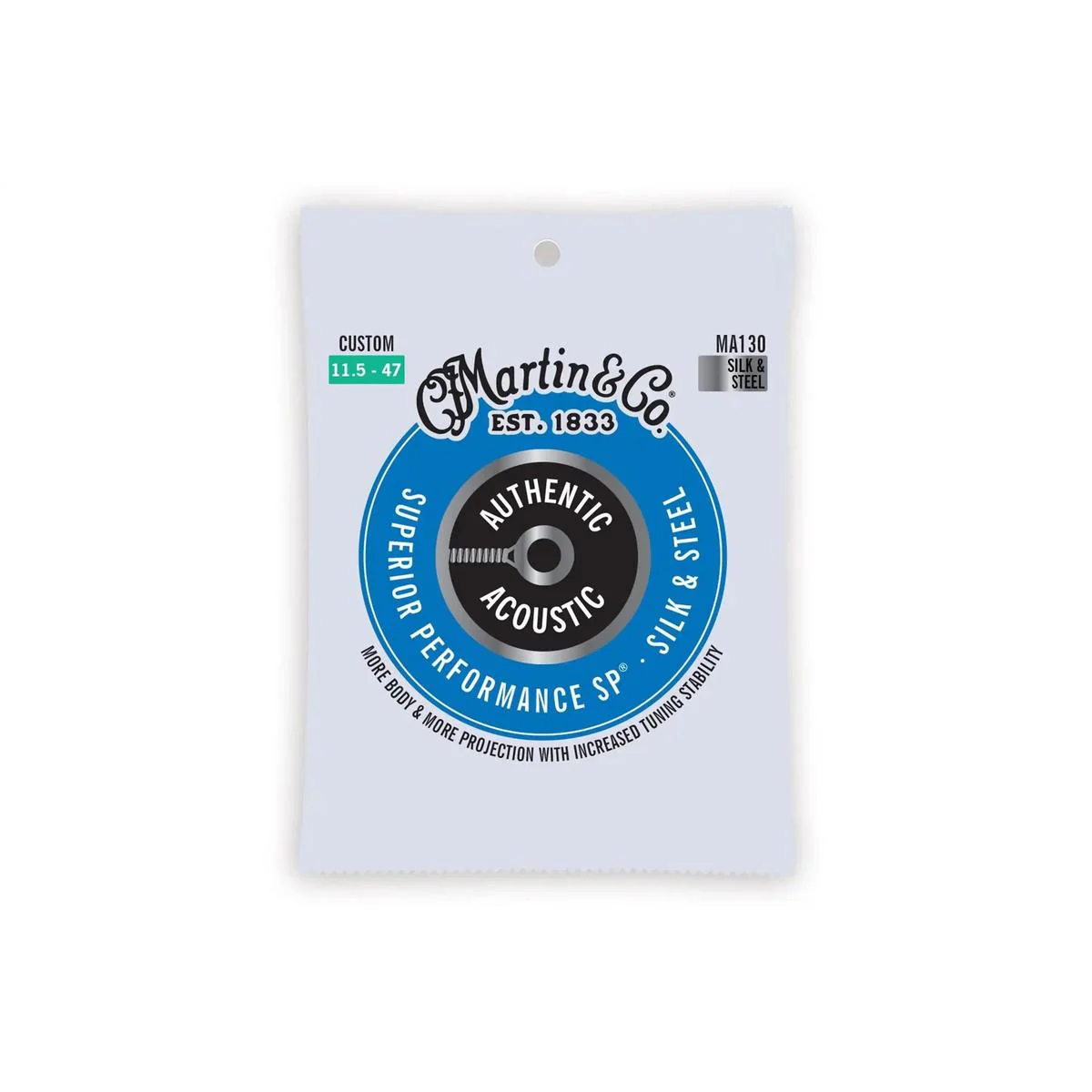 Martin MA130 Authentic SP 80/20 Silk & Steel Acoustic Guitar Strings - Custom Light .0115-.047