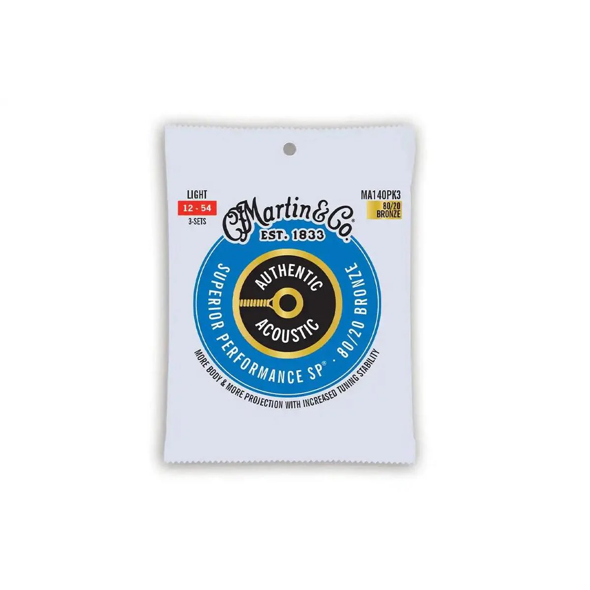 Martin MA140PK3 3-Pack Acoustic 80/20 Bronze Guitar Strings - Light .012-.054