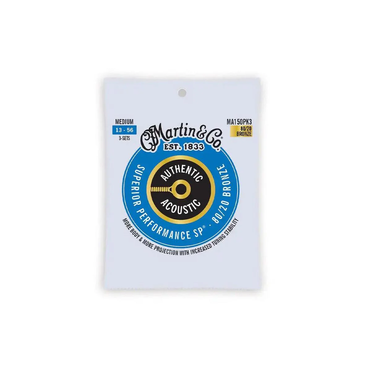 Martin MA150PK3 3-Pack Acoustic 80/20 Bronze Guitar Strings - Medium .013-.056