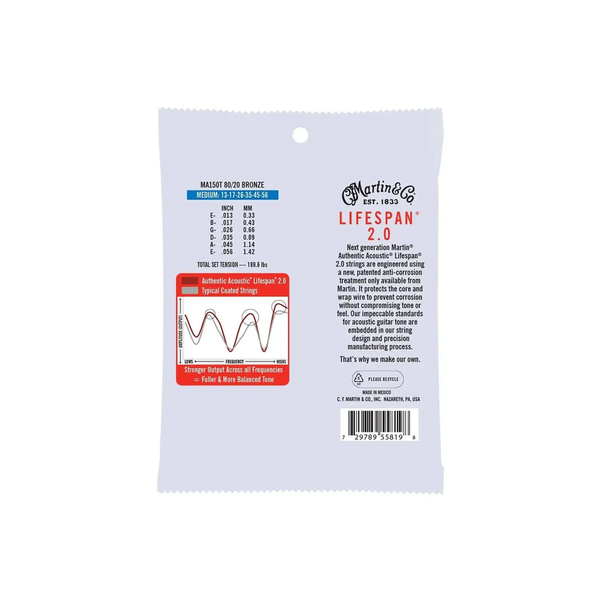 Martin MA150T 80/20 Bronze Lifespan 2.0 Authentic Acoustic Guitar Strings - Medium .013-.056 - Image 2