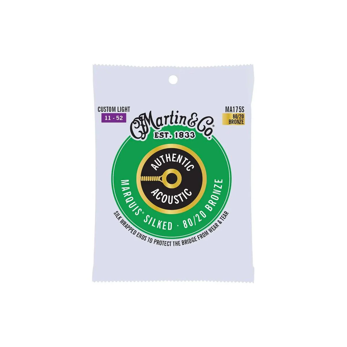 Martin MA175S Authentic 80/20 Bronze Marquis Silked Acoustic Guitar Strings - Custom Light .011-.052