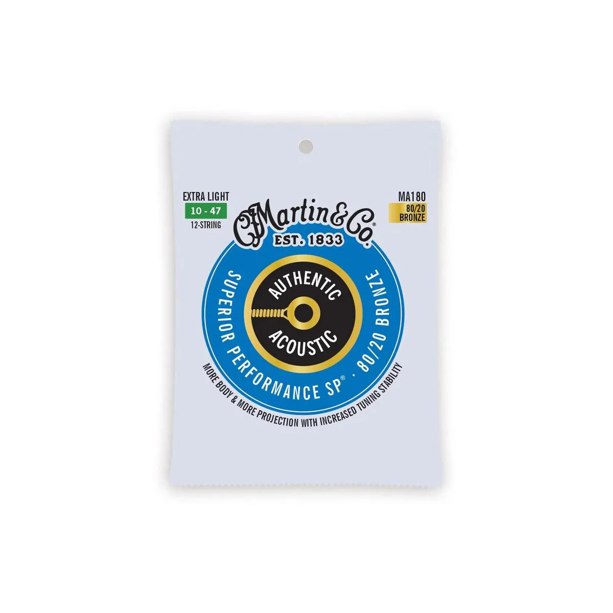 Martin MA180 12-String Authentic Acoustic SP 80/20 Bronze Guitar Strings - .010-.047 Extra Light