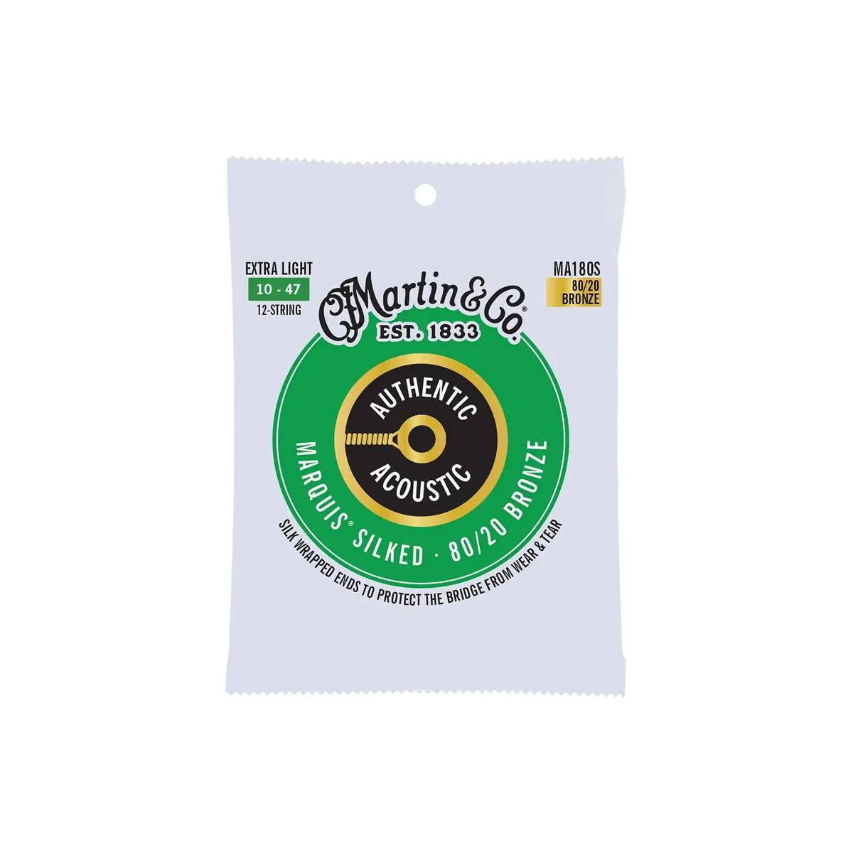 Martin MA180S Authentic 80/20 Bronze Marquis Silked Acoustic 12-String Guitar Strings - Extra Light .010-.047