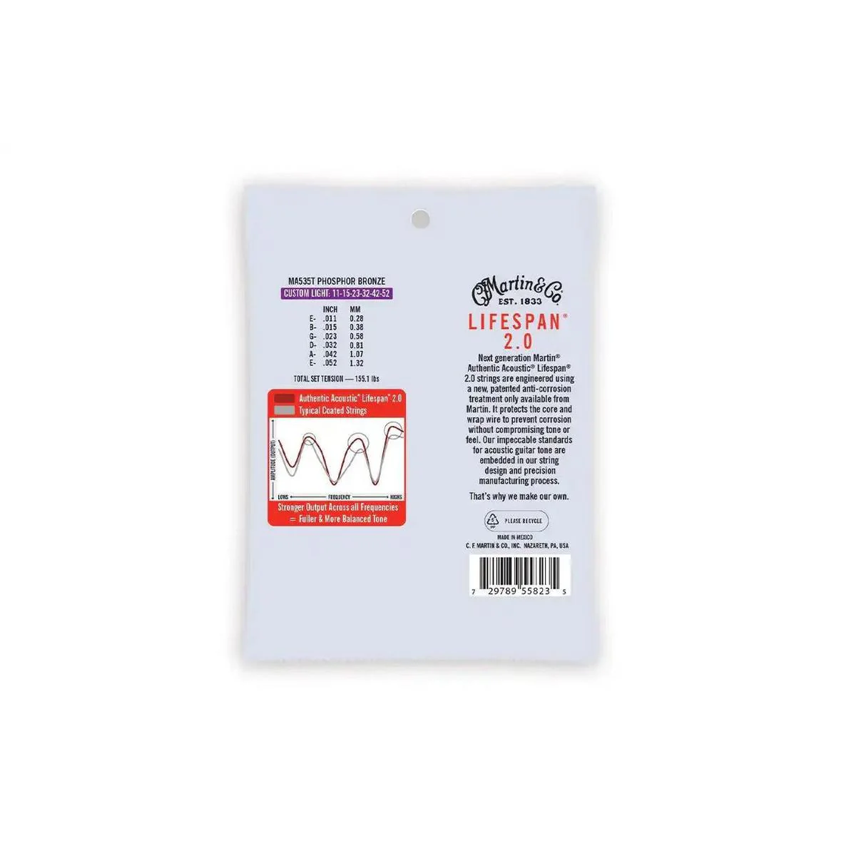 Martin MA535T Acoustic Phosphor Bronze Guitar Strings - Custom Light .011-.052 - Image 2