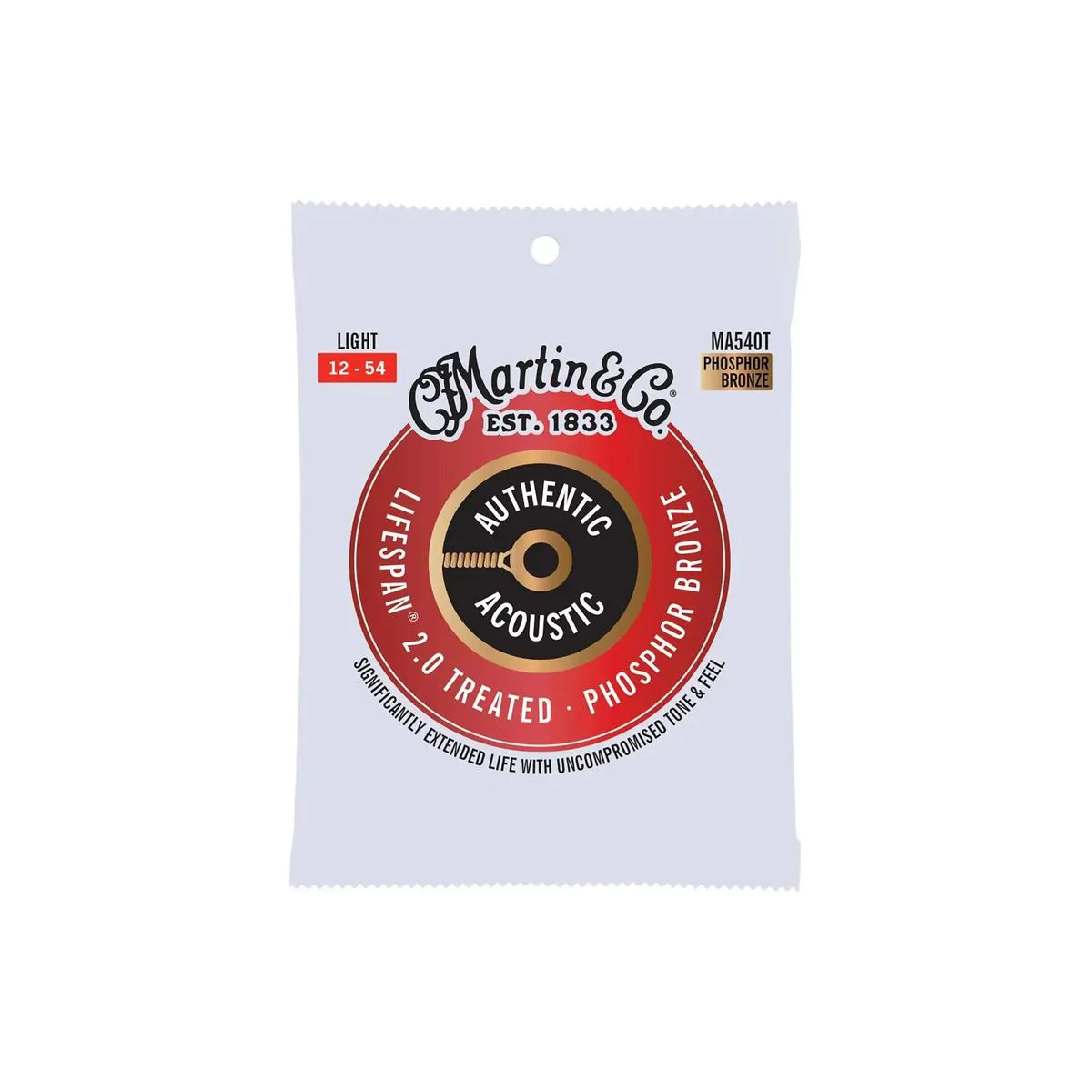 Martin MA540T Phosphor Bronze Lifespan 2.0 Authentic Acoustic Guitar Strings - Light .012-.054