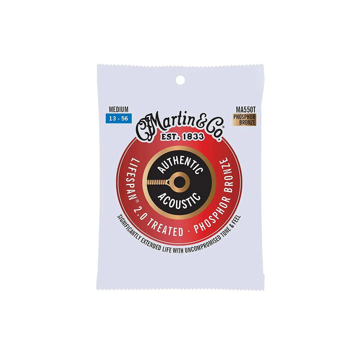Martin MA550T Phosphor Bronze Authentic Acoustic Guitar Strings - .013 -.056 Medium