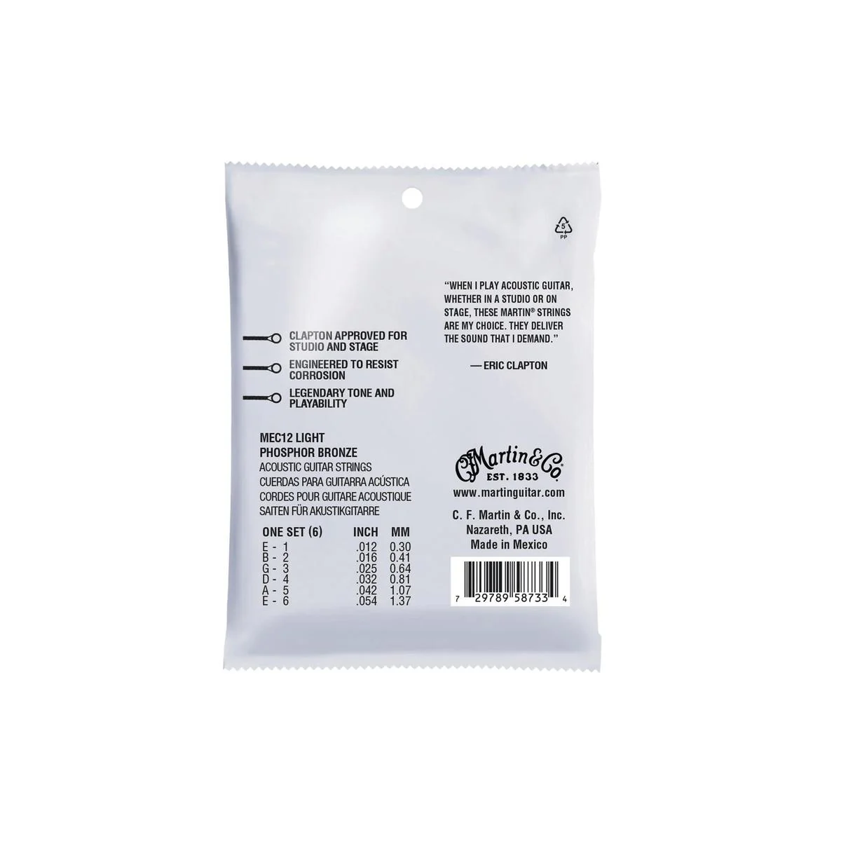 Martin MEC12 Clapton's Choice Phosphor Bronze Acoustic Guitar Strings - .012-.054 Light - Image 2