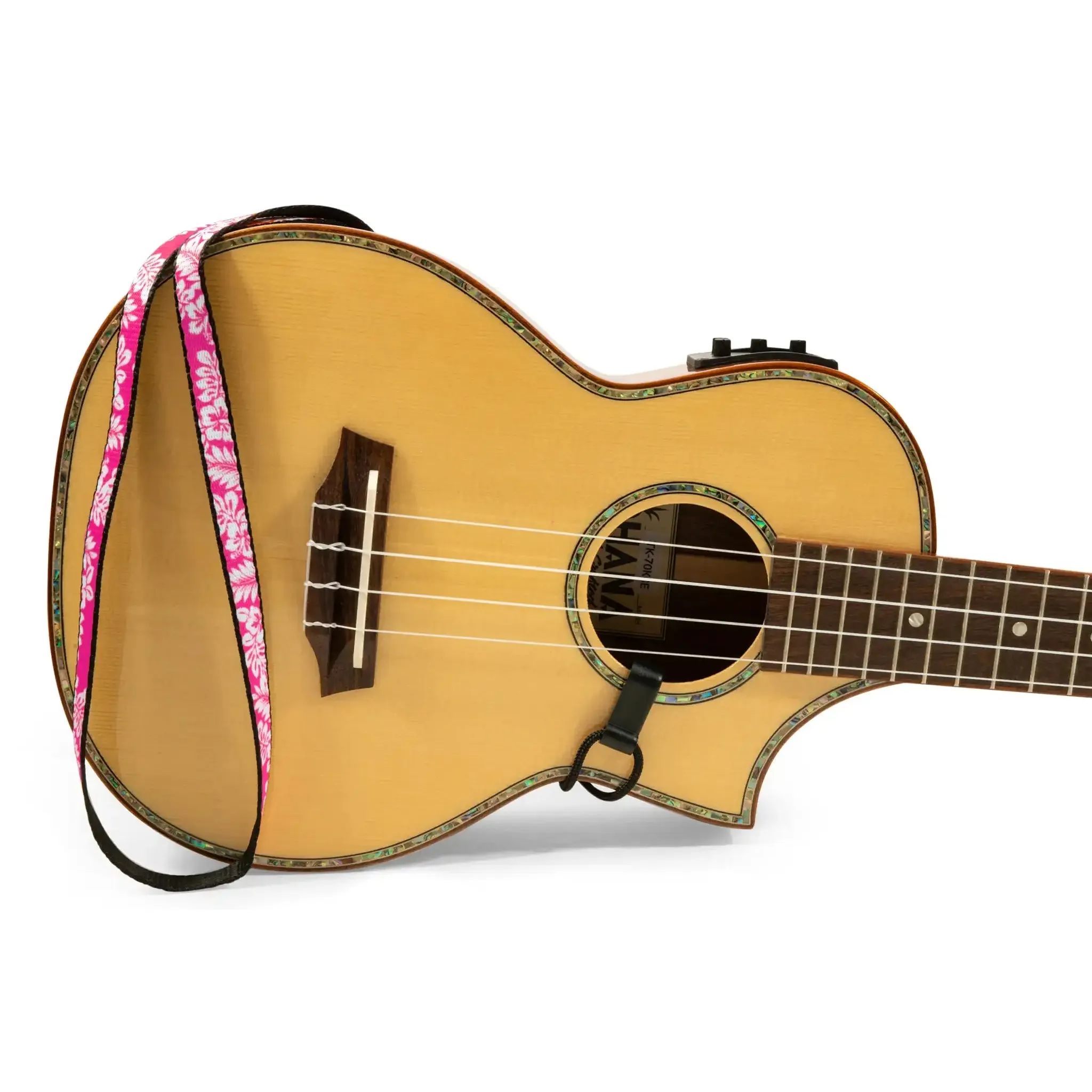 Ohana USS-04 Ukulele Sound Hole Strap FUSHSIA FLORAL NO DRILLING REQUIRED - Image 2