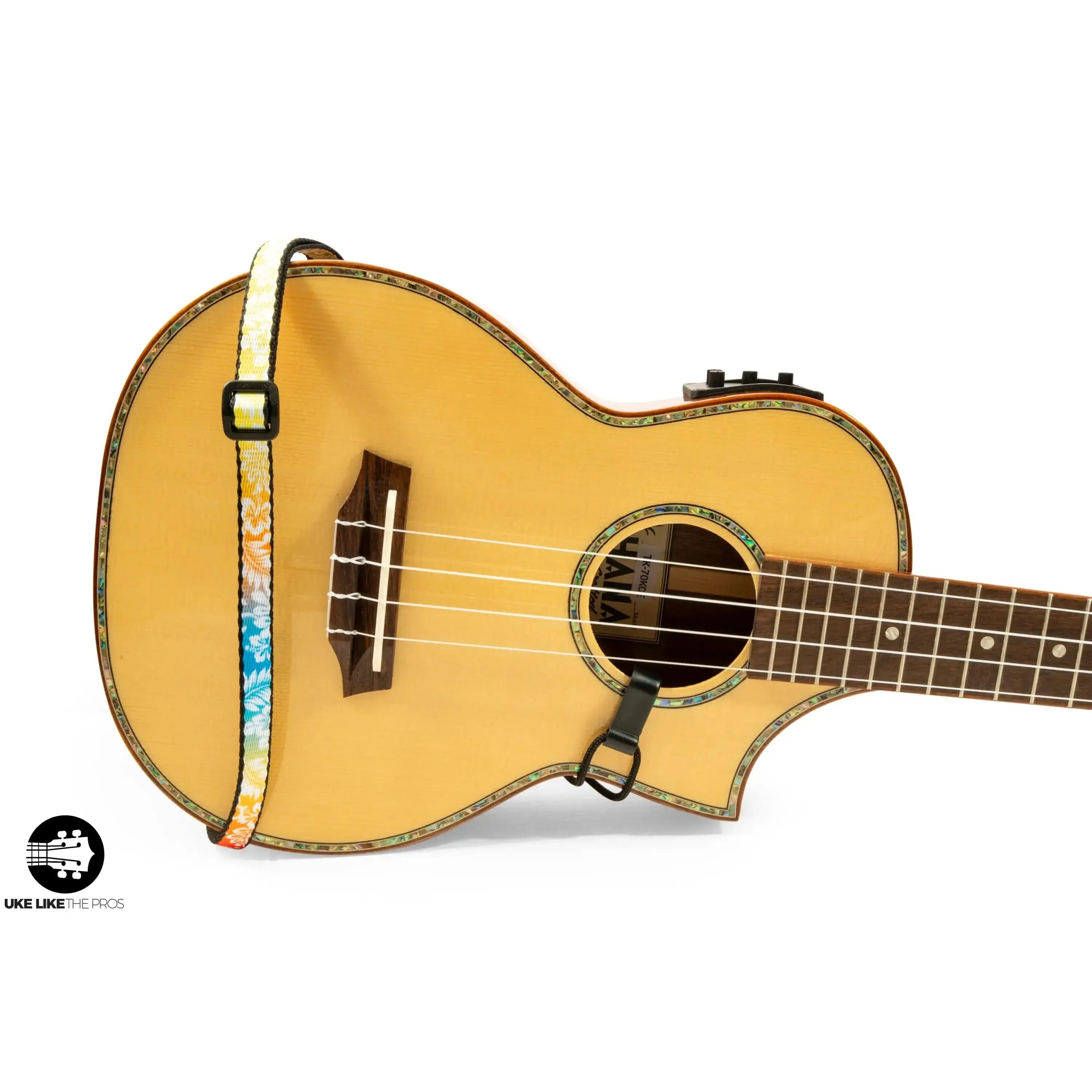 Ohana USS-04 Ukulele Sound Hole Strap RAINBOW FLORAL NO DRILLING REQUIRED - Image 2