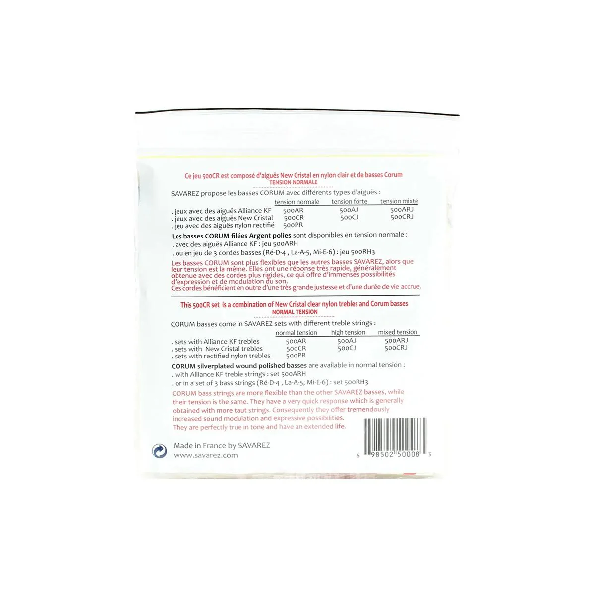 Savarez 500CR Normal Tension Corum New Cristal Classical Guitar Strings - Image 2