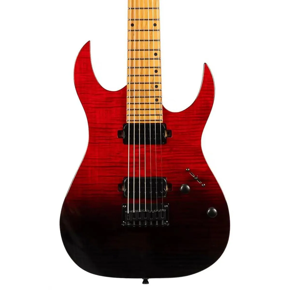 Spira S-457 TRD Transparent Red & Black Solid Body 7-String Stratocaster Electric Guitar