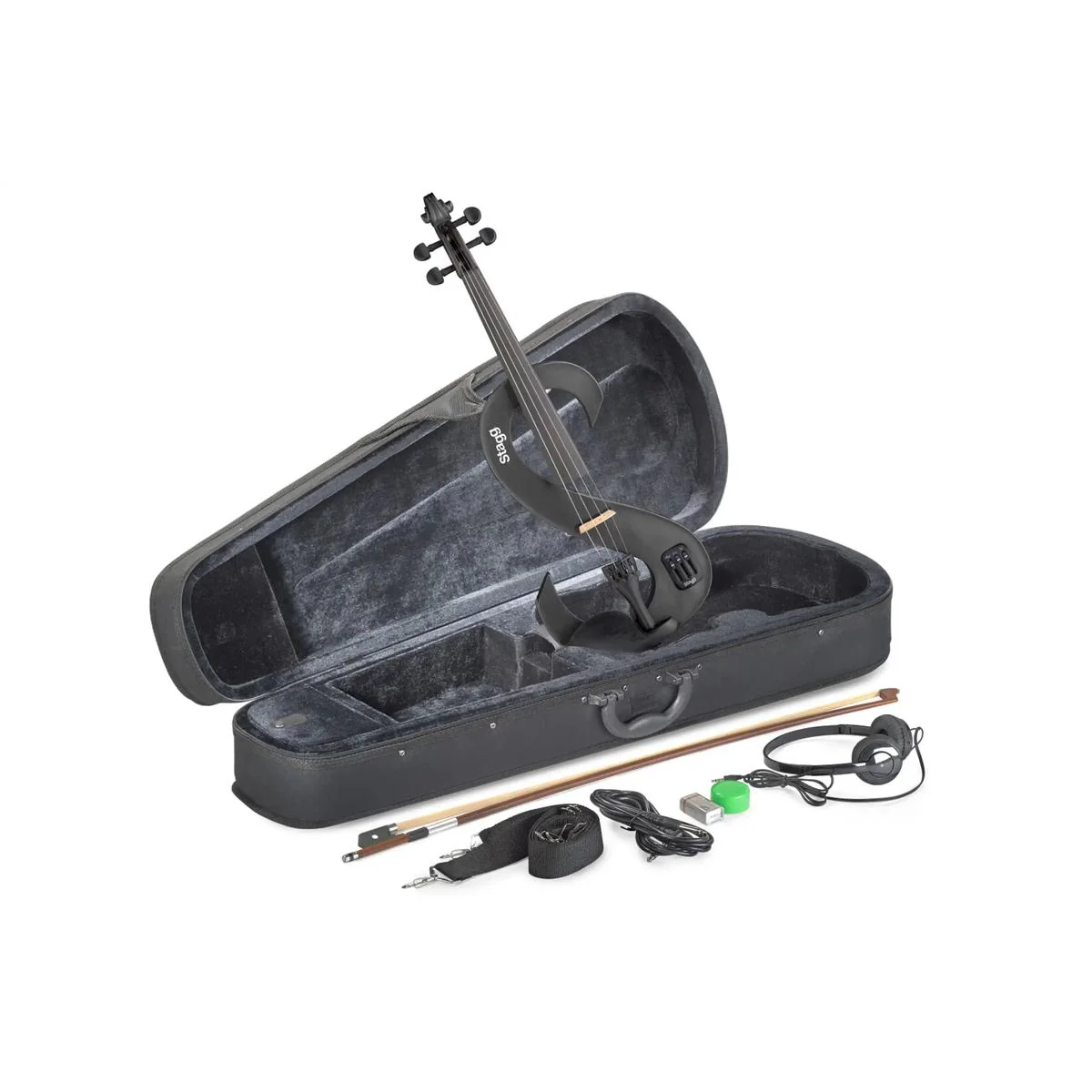 Stagg EVN-4/4-MBK Metallic Black 4/4 S-Shaped Electric Violin Set - Image 2