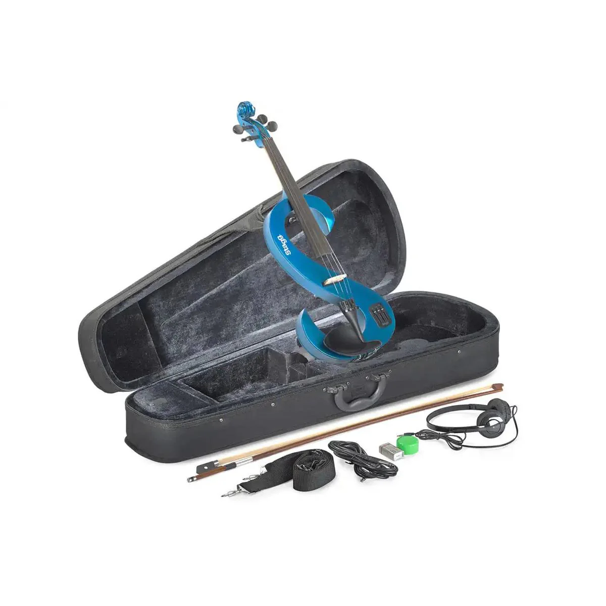 Stagg EVN-4/4-MBL Metallic Blue 4/4 S-Shaped Electric Violin Set - Image 2