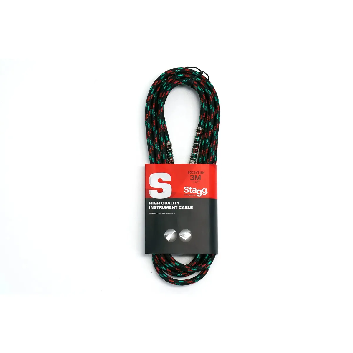 Stagg SGC3VT BK S-Series 1/4 Inch Black Vintweed Instrument Cable - 10 Feet