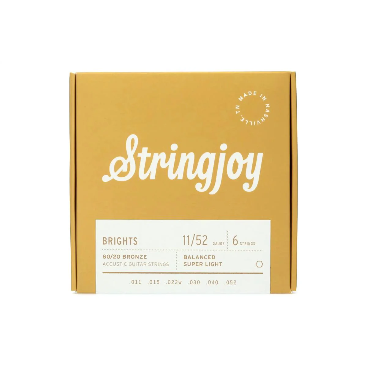 Stringjoy Brights SJ-BB1152 80/20 Bronze Acoustic Guitar Strings - Balanced Super Light .011-.052