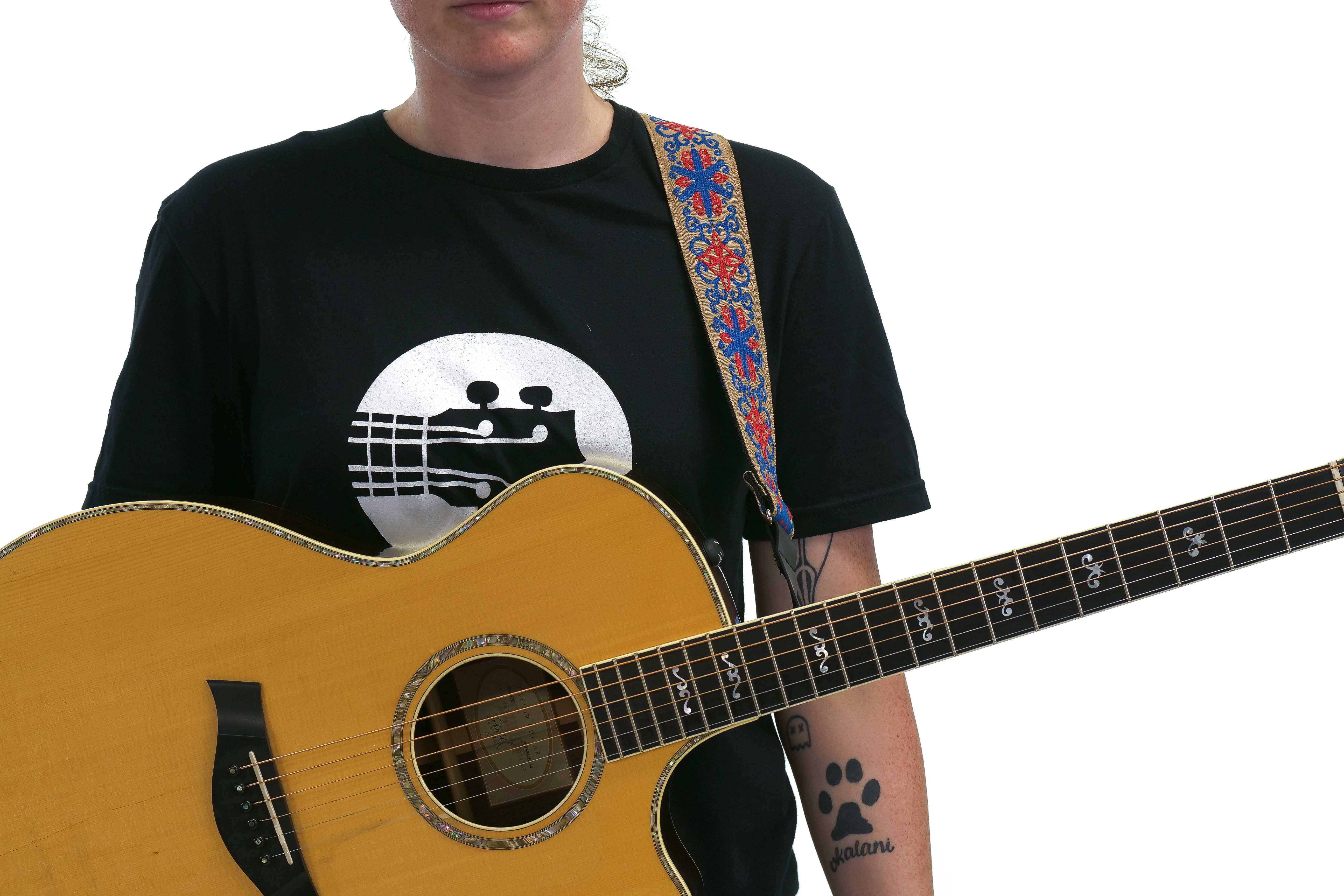 Terry Carter Music Store 2 Inch Deluxe Jacquard Guitar and Ukulele Strap - BLUE/RED WITH BLUE SPINNER - Image 10