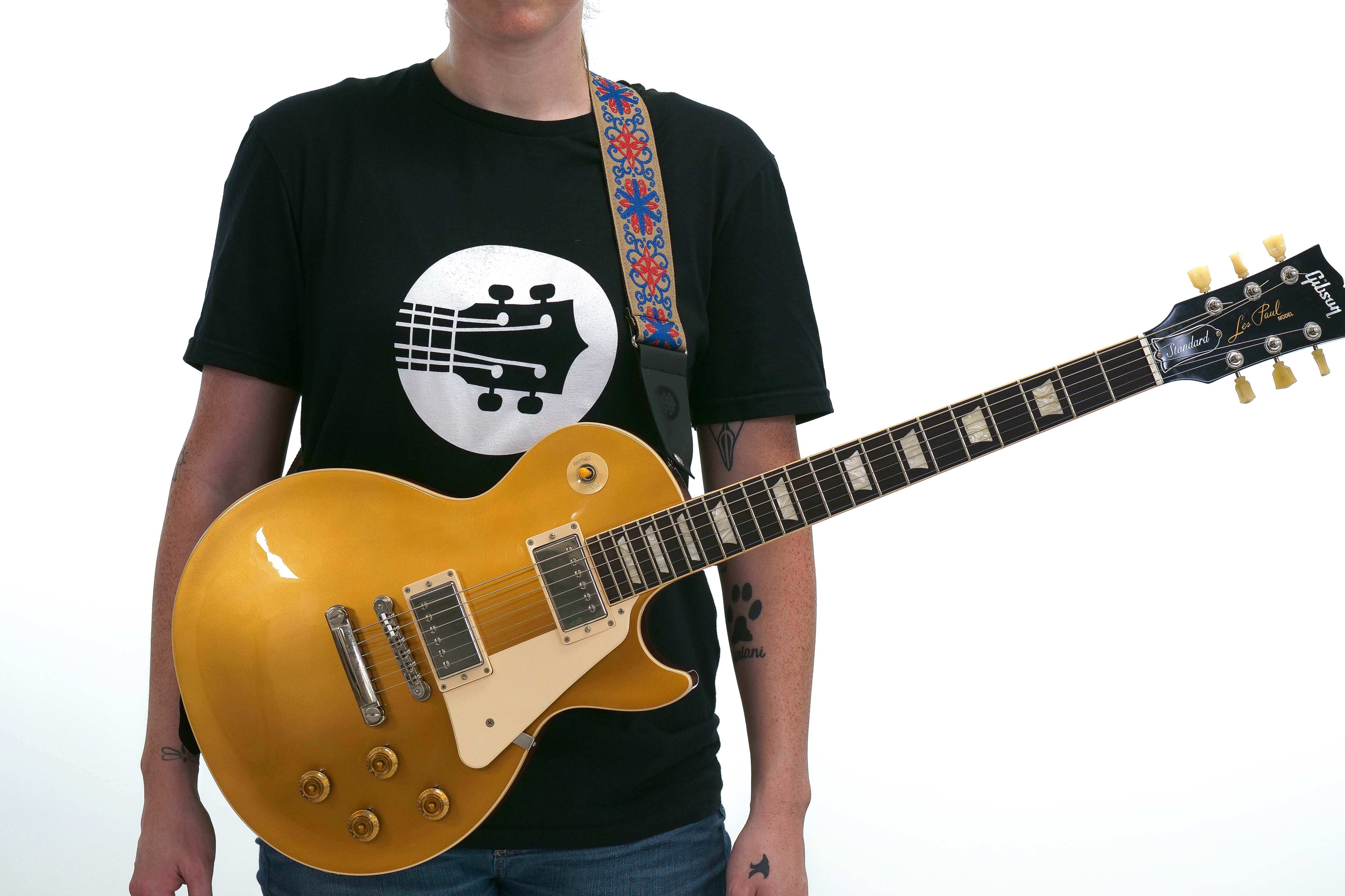 Terry Carter Music Store 2 Inch Deluxe Jacquard Guitar and Ukulele Strap - BLUE/RED WITH BLUE SPINNER - Image 5