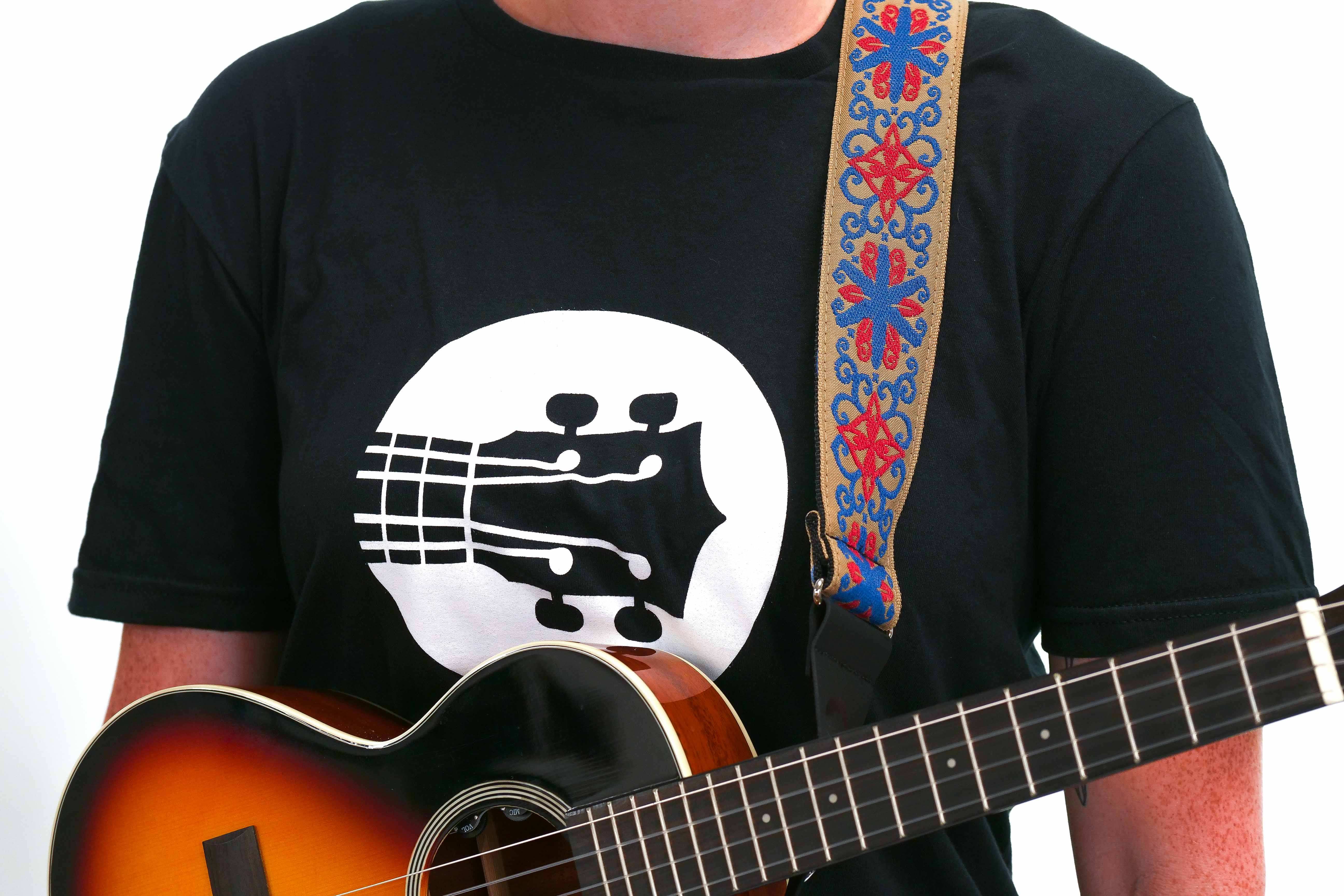 Terry Carter Music Store 2 Inch Deluxe Jacquard Guitar and Ukulele Strap - BLUE/RED WITH BLUE SPINNER - Image 6