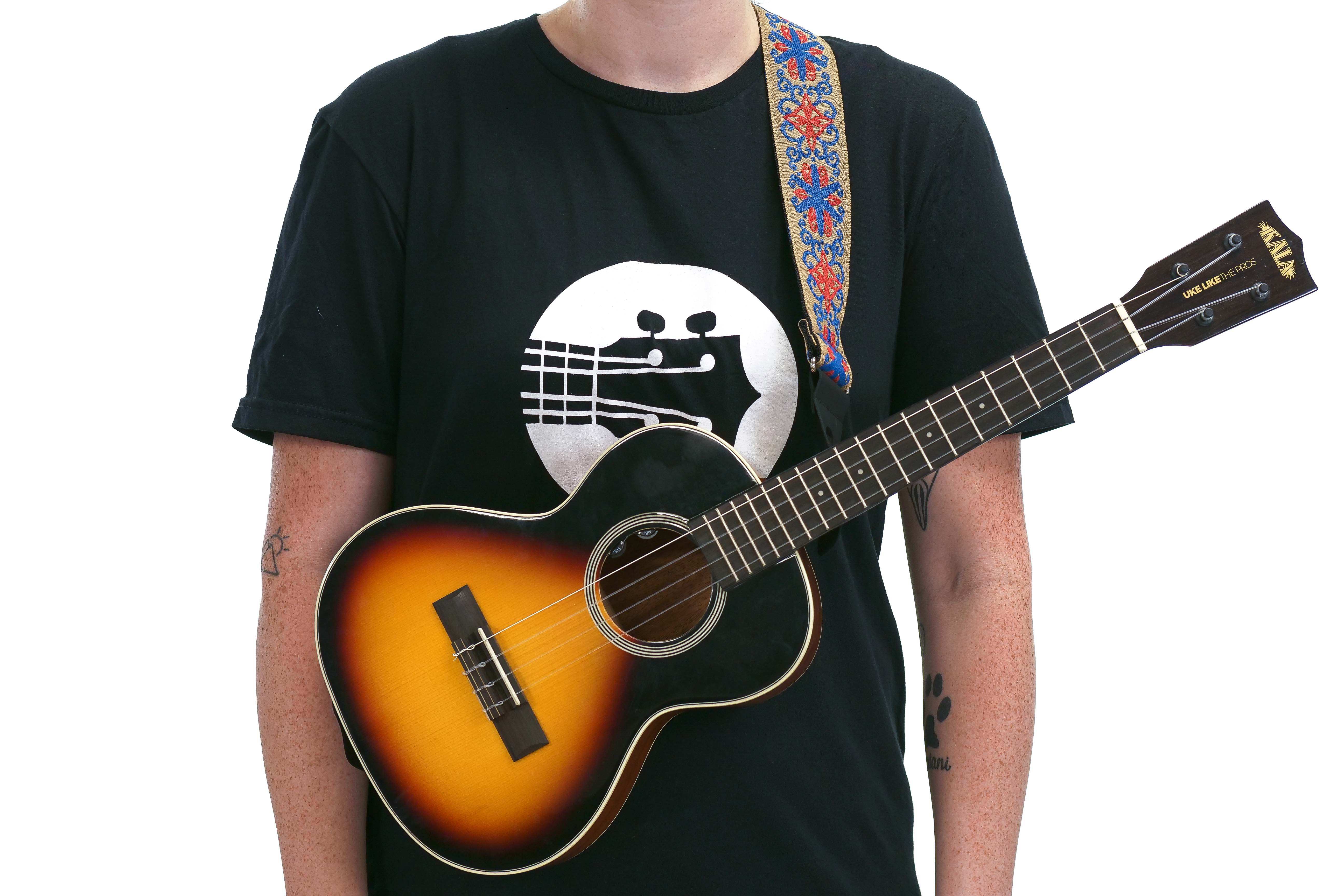 Terry Carter Music Store 2 Inch Deluxe Jacquard Guitar and Ukulele Strap - BLUE/RED WITH BLUE SPINNER - Image 8
