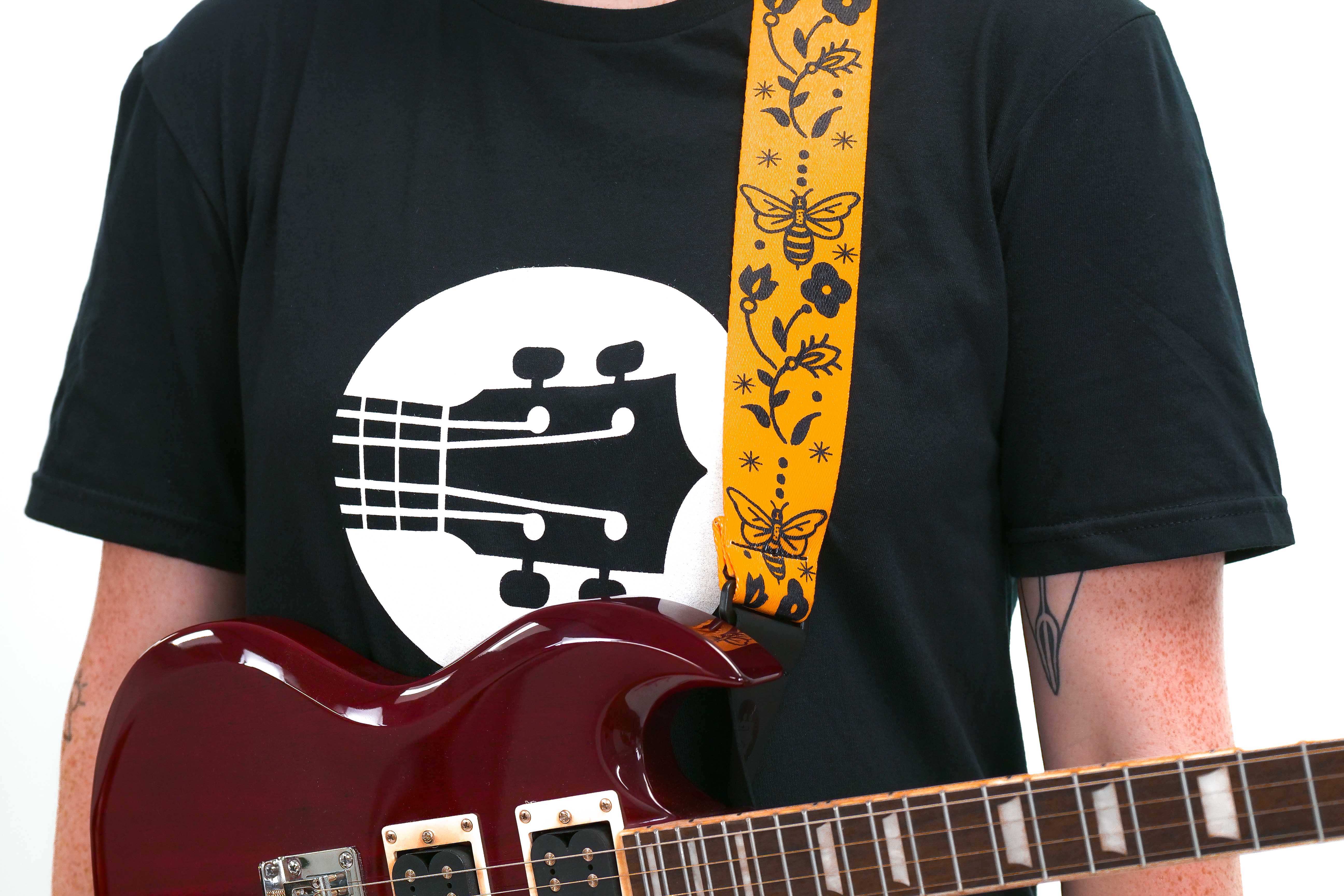 Terry Carter Music Store 2 Inch Sublimation Guitar and Ukulele Strap - YELLOW/BLACK BEES - Image 4