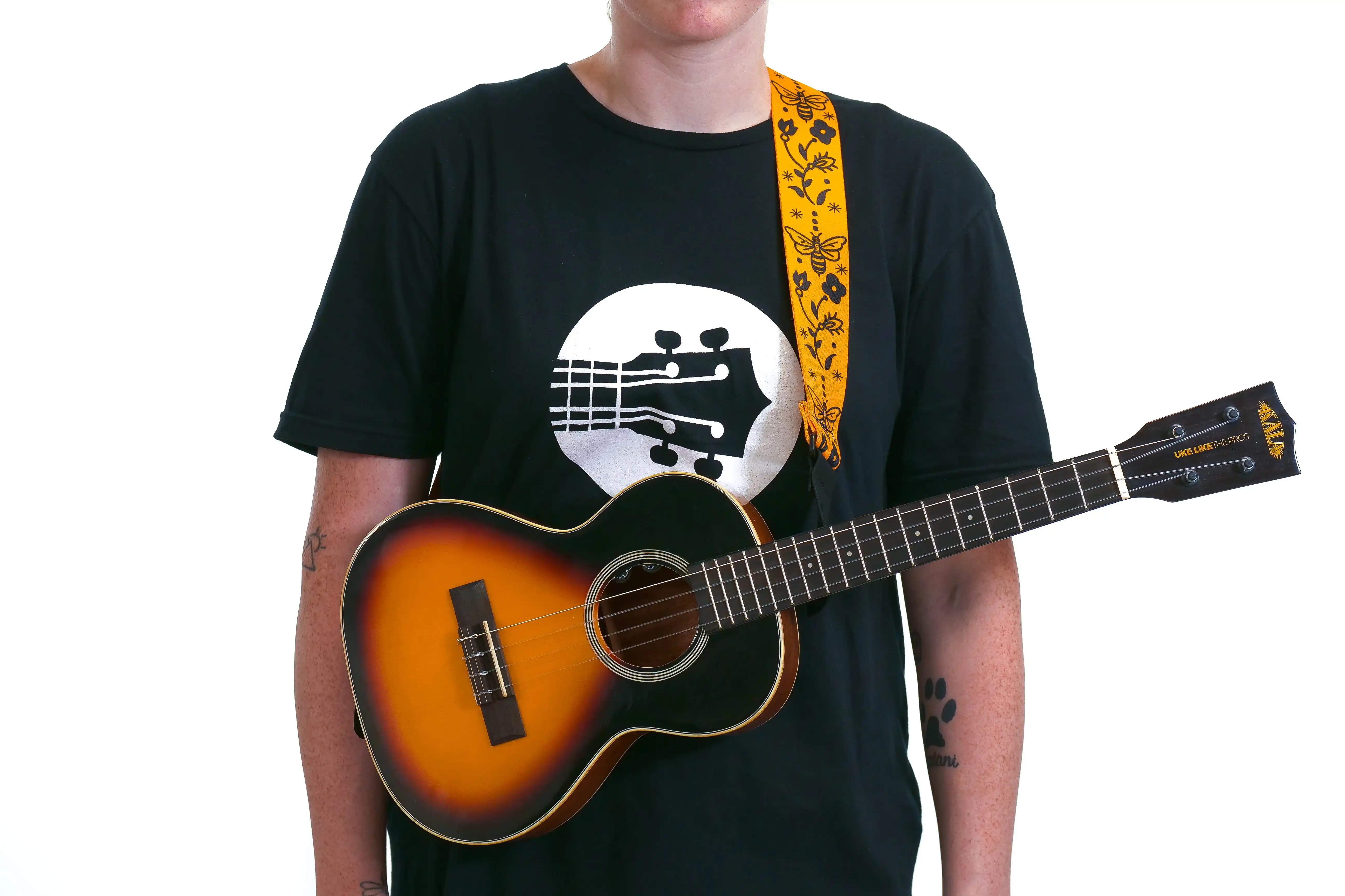 Terry Carter Music Store 2 Inch Sublimation Guitar and Ukulele Strap - YELLOW/BLACK BEES - Image 6