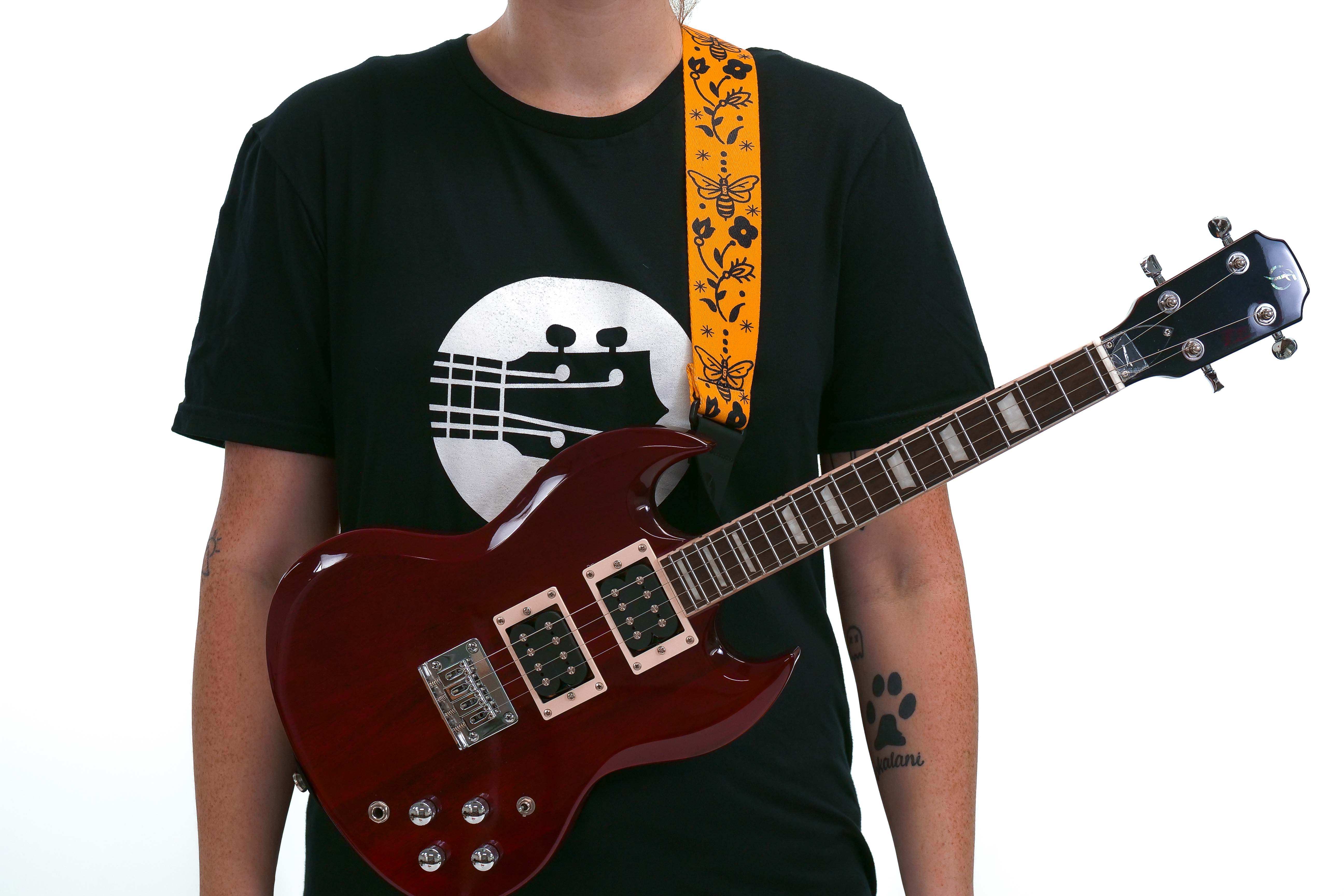 Terry Carter Music Store 2 Inch Sublimation Guitar and Ukulele Strap - YELLOW/BLACK BEES - Image 9