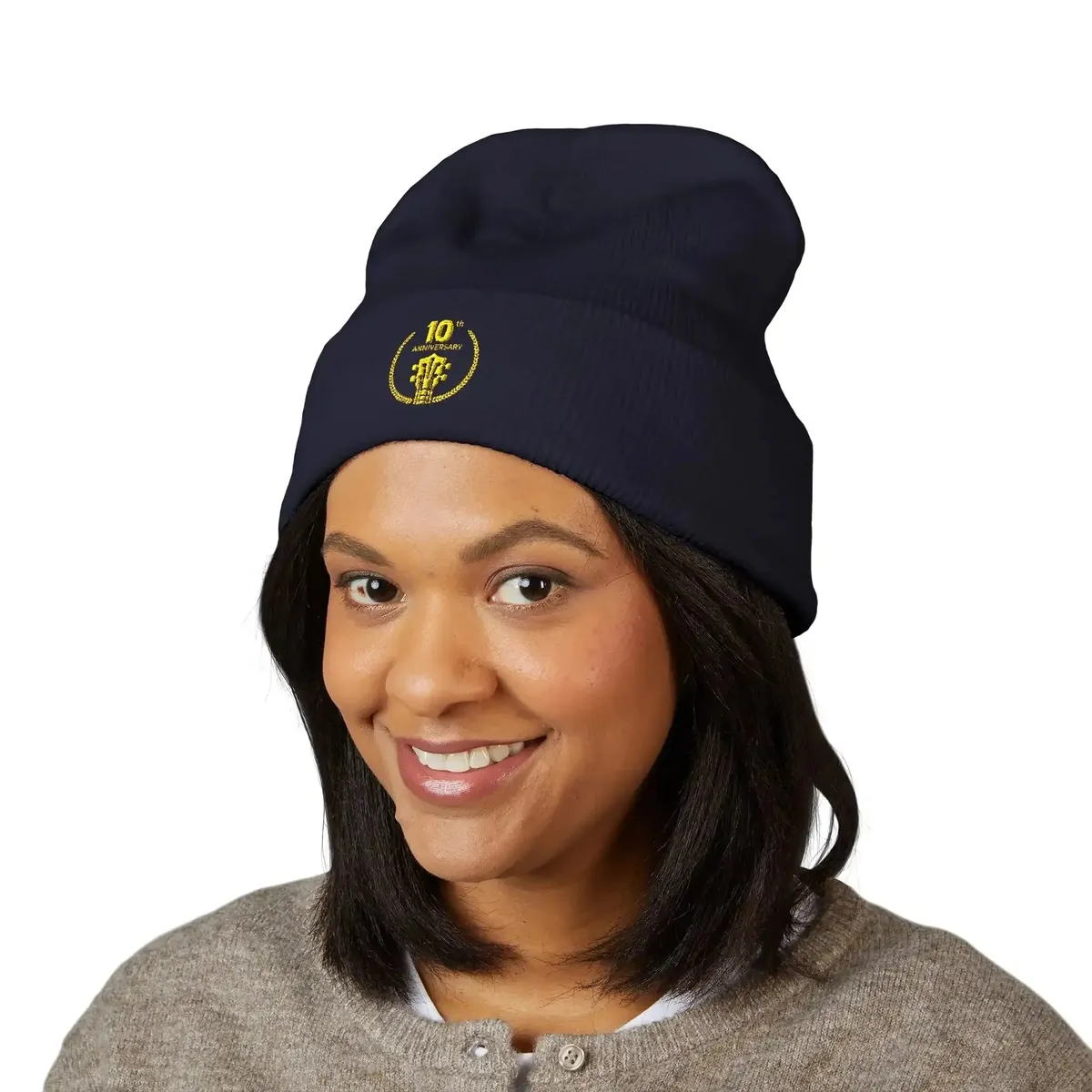 Uke Like The Pros 10th Anniversary Embroidered Beanie - Gold Logo - Image 3