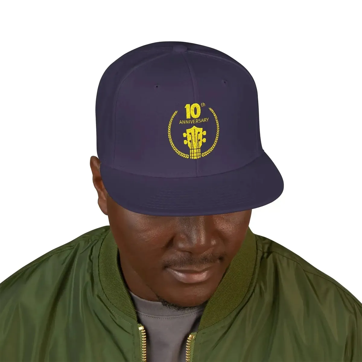 Uke Like The Pros 10th Anniversary Embroidered Snapback Hat - Gold Logo - Image 7
